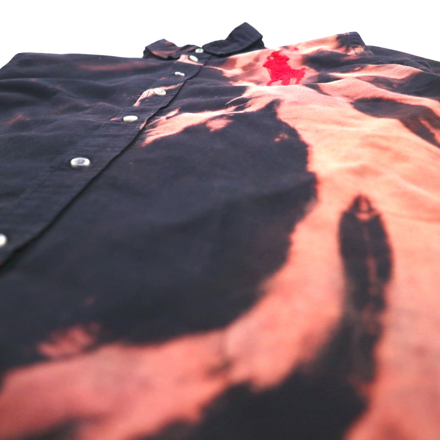 Ralph Lauren タイダイ ブリーチ加工 ボタンダウンシャツ S ブラック ビッグポニー 刺繍