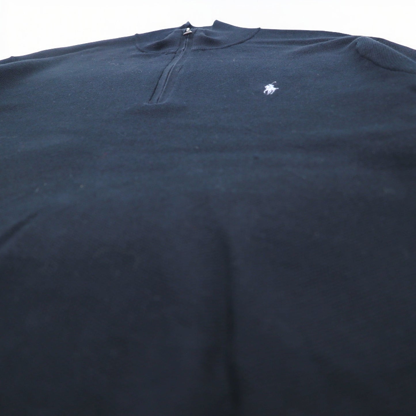 POLO RALPH LAUREN メッシュニット ピマコットン フルジップ セーター XXL ブラック スモールポニー刺繍