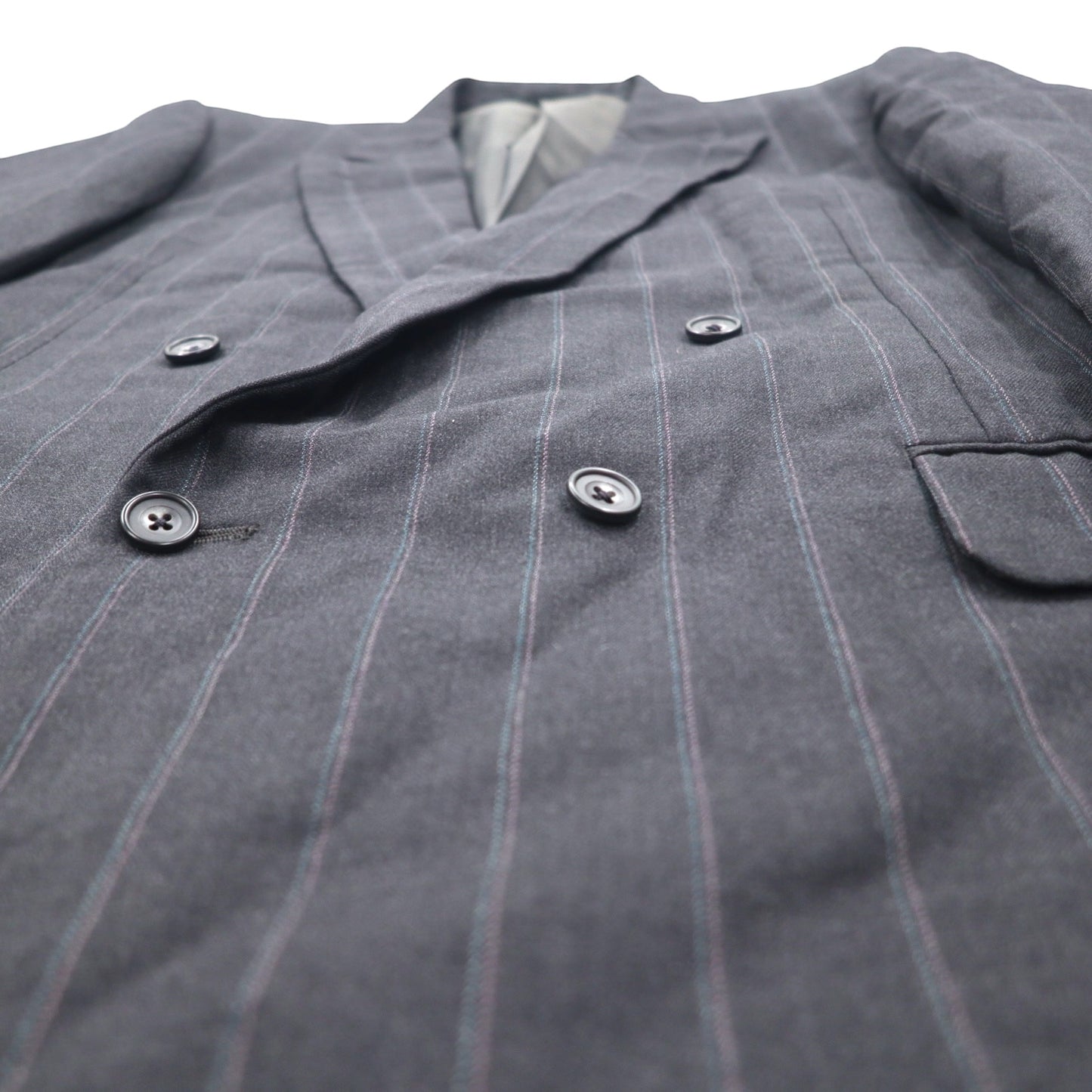 Burberrys Old Double Breasted Tailored Jacket XL Grey Wool Stripe Made in Japan