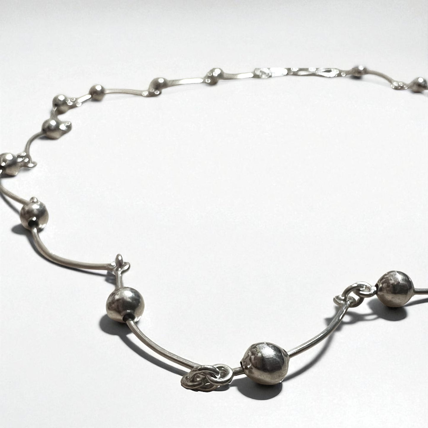 Vintage 2-Way Silver Necklace, Dot and Wave Design, Double Bracelet, 925 Sterling Silver