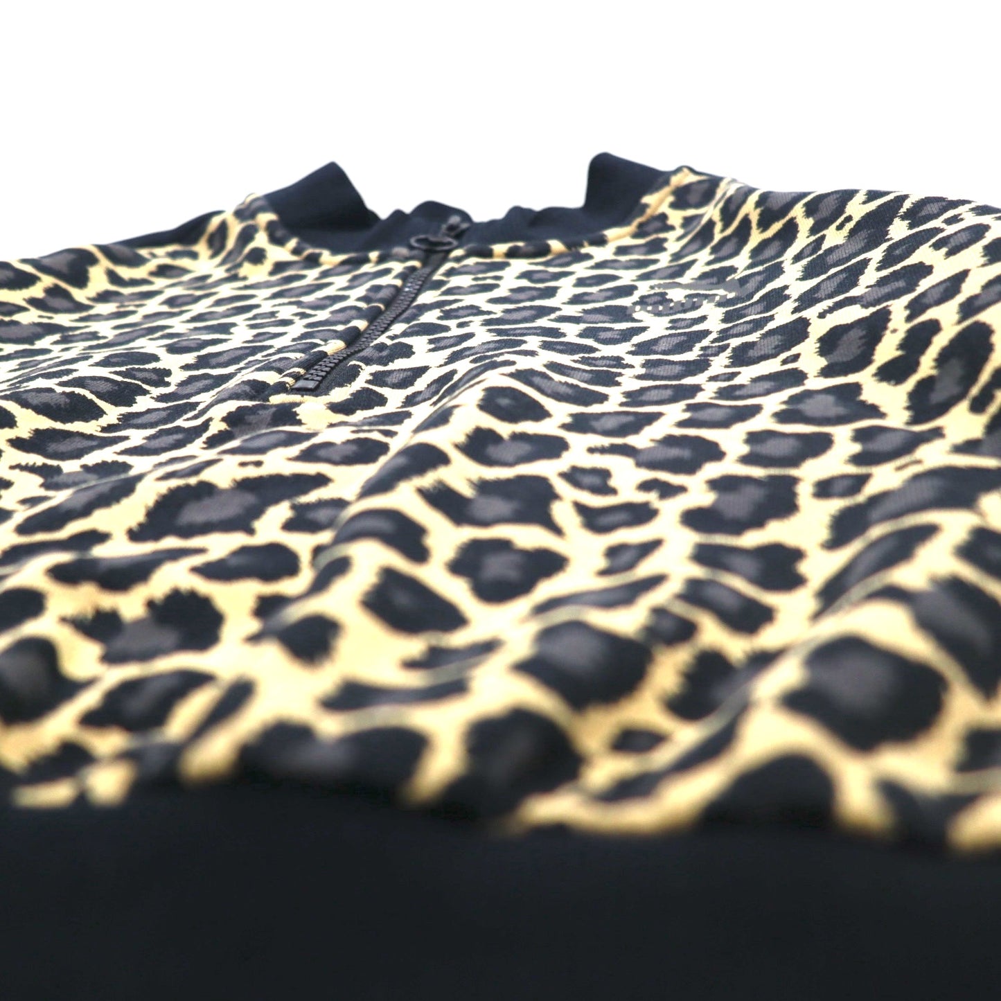 PUMA Cropped Half-Zip Sweatshirt M Leopard Beige Fleece Lining Side Lines