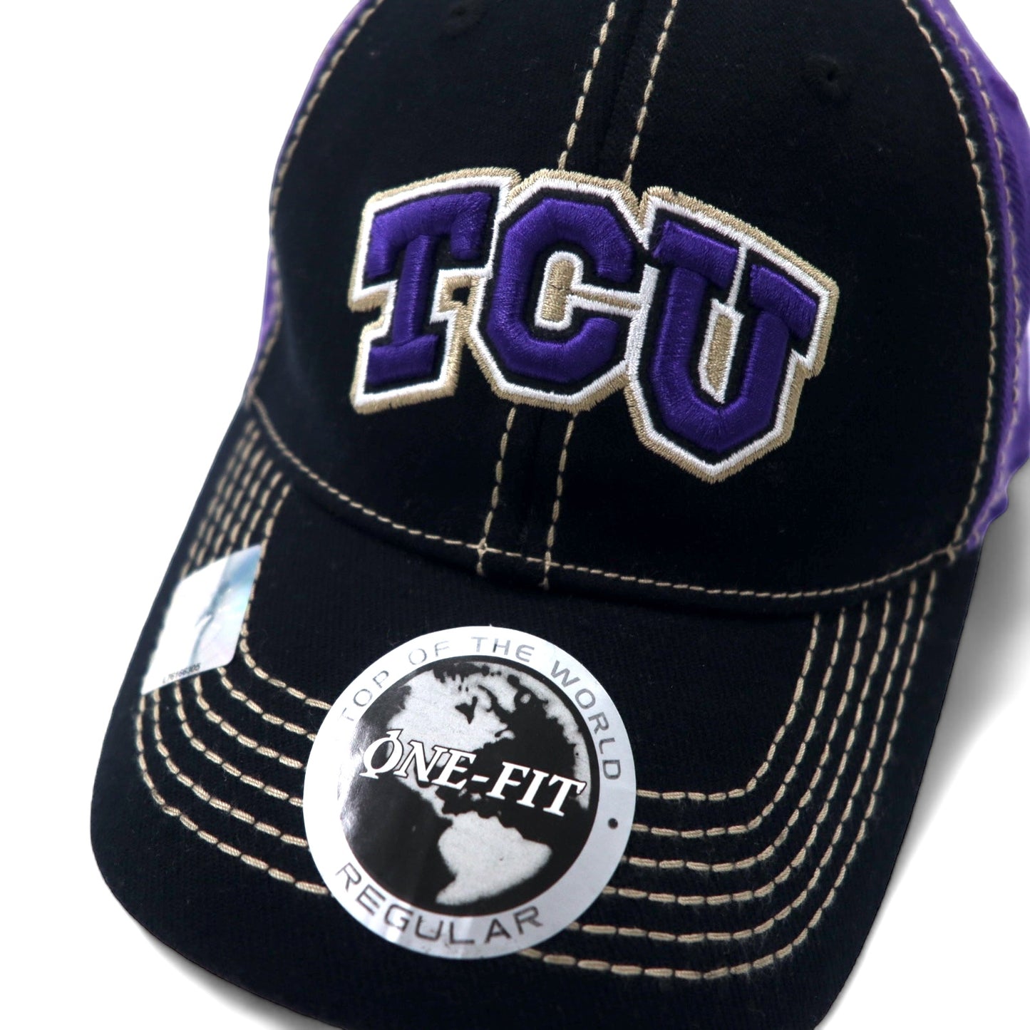 TOP OF THE WORLD College Embroidery Baseball Cap ONE Black Purple Acrylic TCU Unused