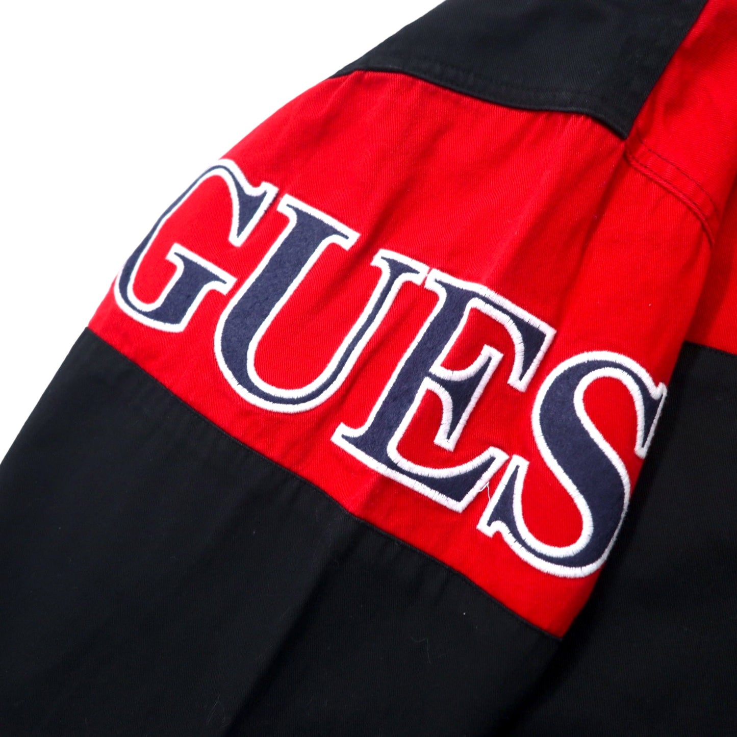 GUESS CLASSICS 90s Logo Embroidered Work Shirt XL Black Red Bicolor Cotton
