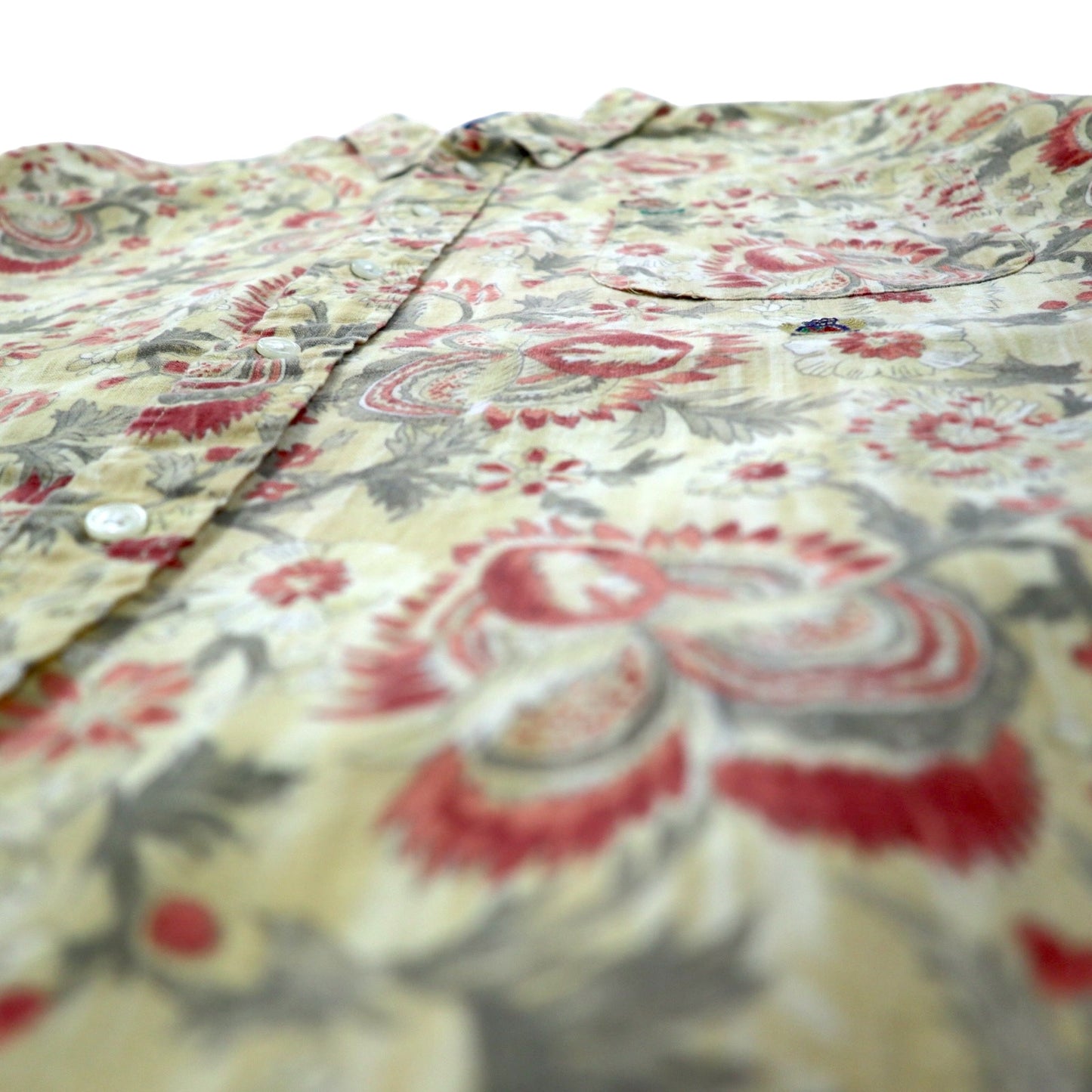 TOMMY HILFIGER 90年代 半袖 ボタンダウンシャツ XL ベージュ 花柄 リネン コットン ビッグサイズ