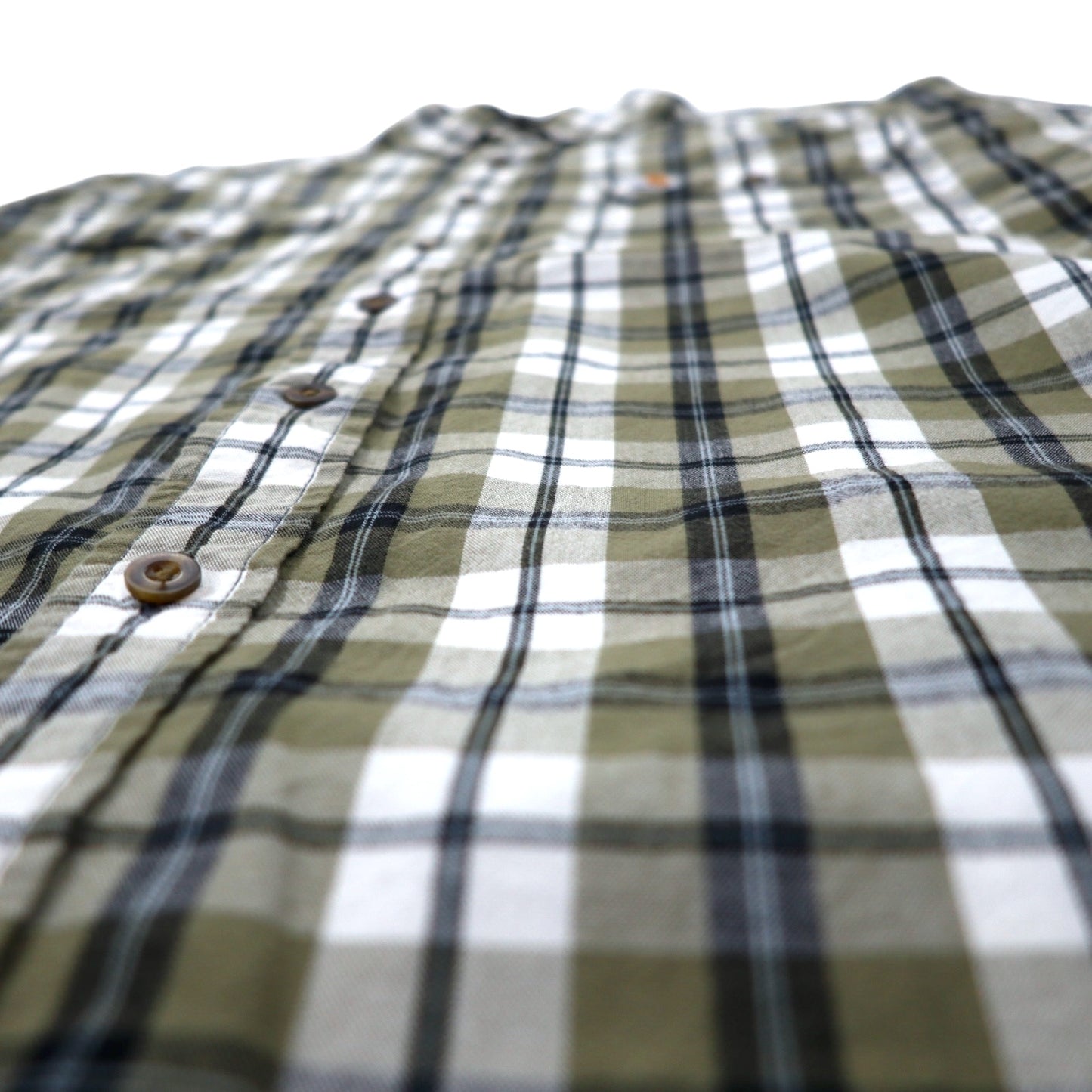 carhartt リラックスフィット 半袖 ボタンダウンシャツ XL カーキ ホワイト チェック コットン ビッグサイズ