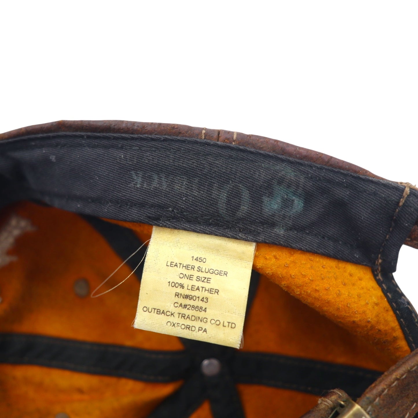 OUTBACK 90s Oiled Leather Baseball Cap ONE Brown Logo Embroidery