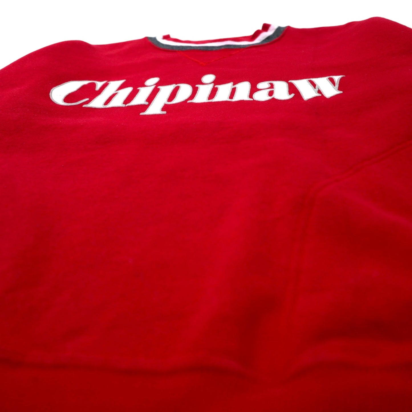 Velva Sheen USA製 90年代 リブライン スウェット L レッド コットン 裏起毛 前V Chipinaw