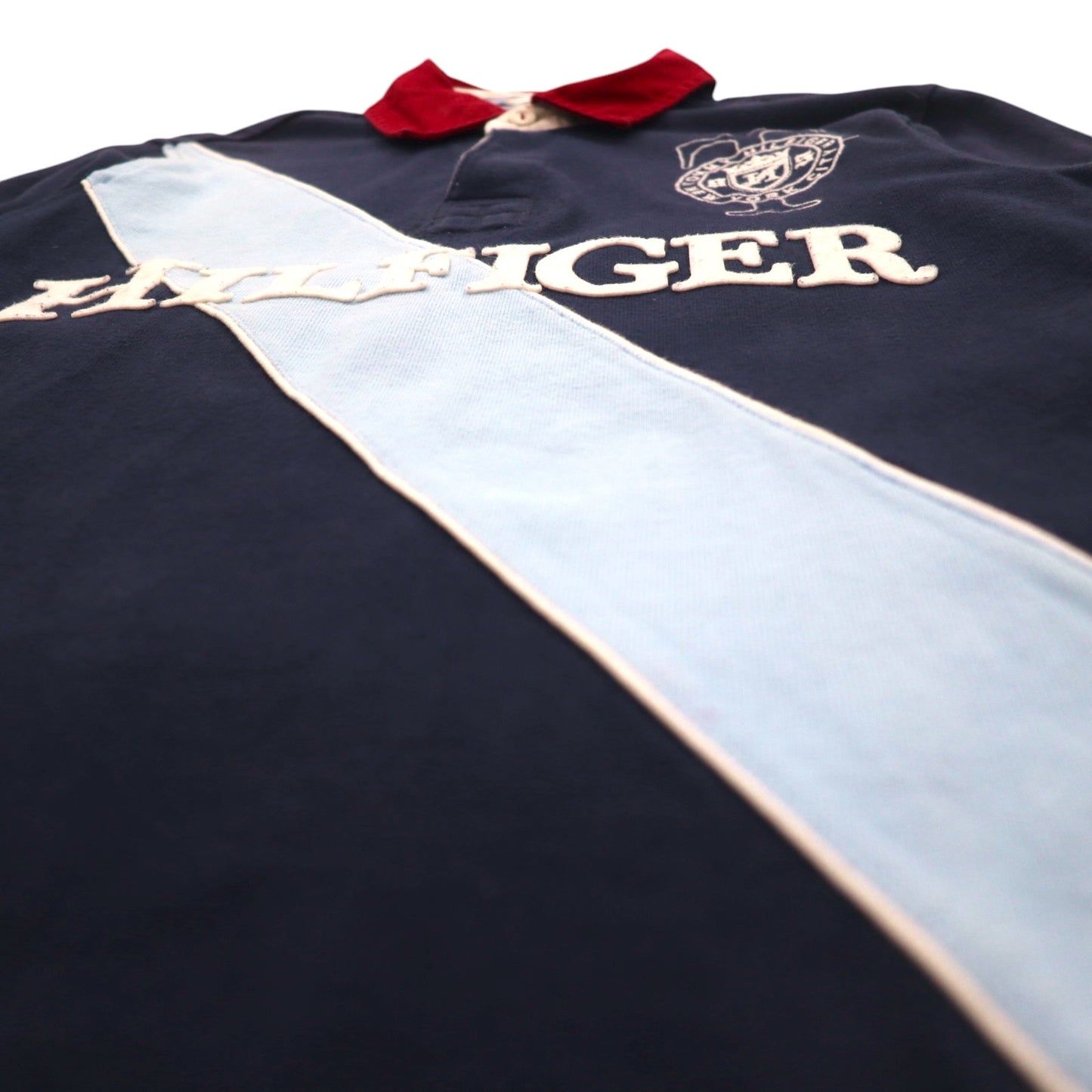 TOMMY HILFIGER ビッグサイズ ラガーシャツ M ネイビー コットン エンブレムロゴ刺繍