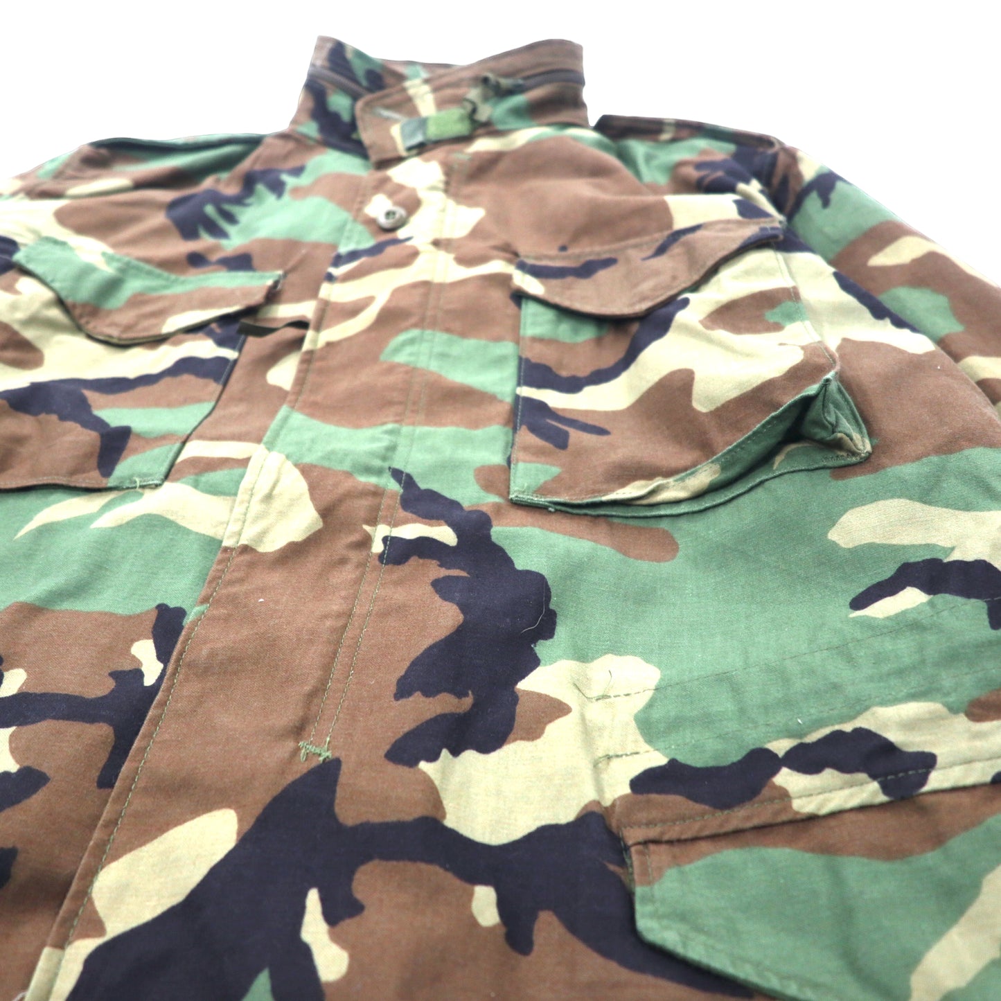 US ARMY 90's M-46 Field Jacket L Khaki Woodland Camo Cotton Hood Retractable Military 8415-01-099-7839 GOLDEN MFG, CO.