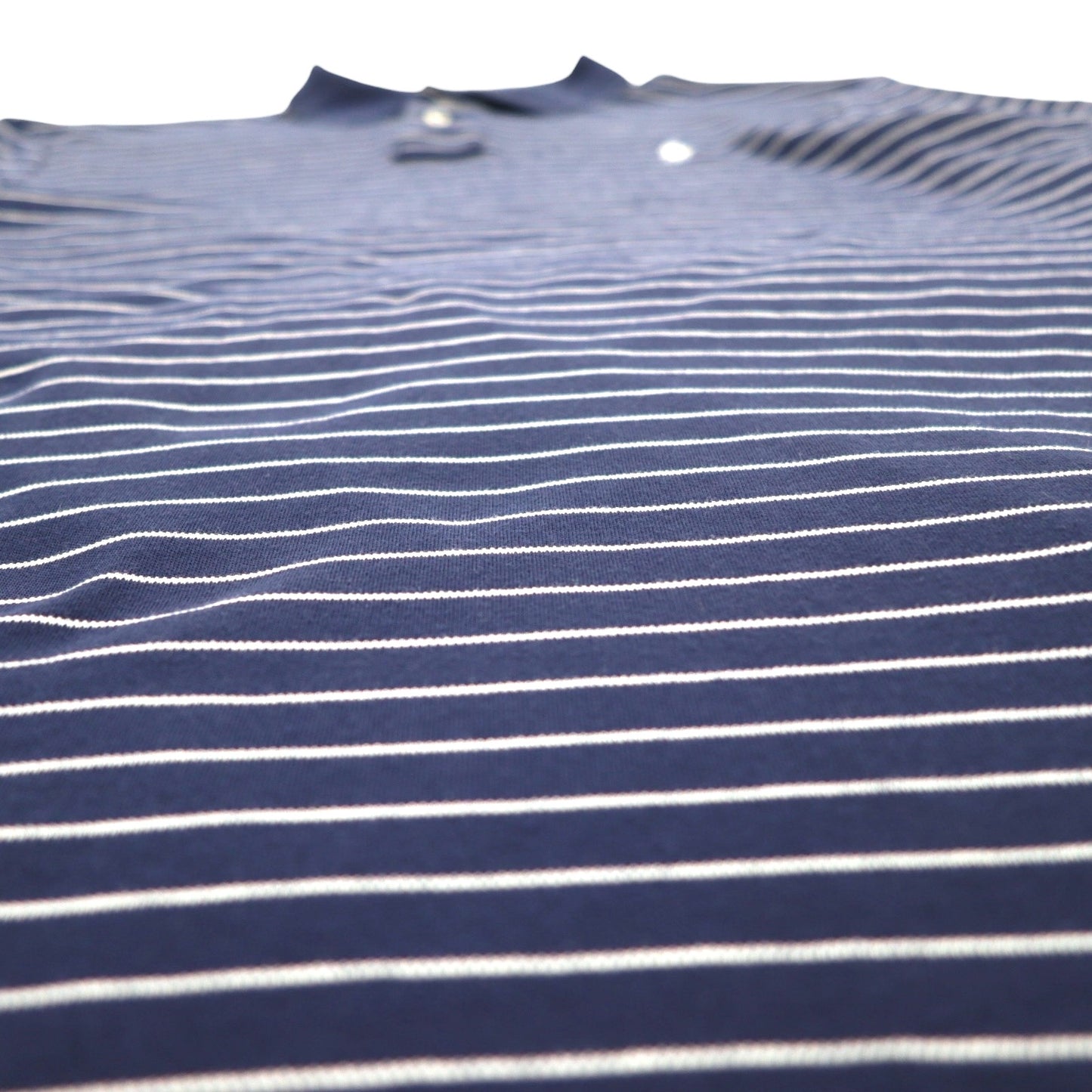 POLO RALPH LAUREN Striped Polo Shirt L Navy Cotton Small Pony Embroidery Made in Sri Lanka