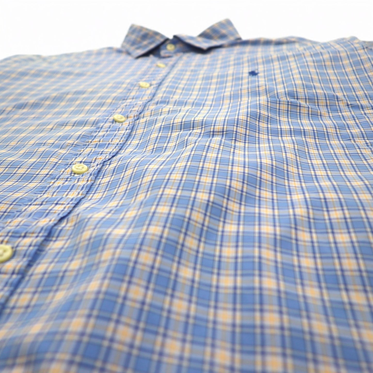 POLO RALPH LAUREN Big Size Wide Collar Dress Shirt XXL Blue Check Cotton Stretch Small Pony