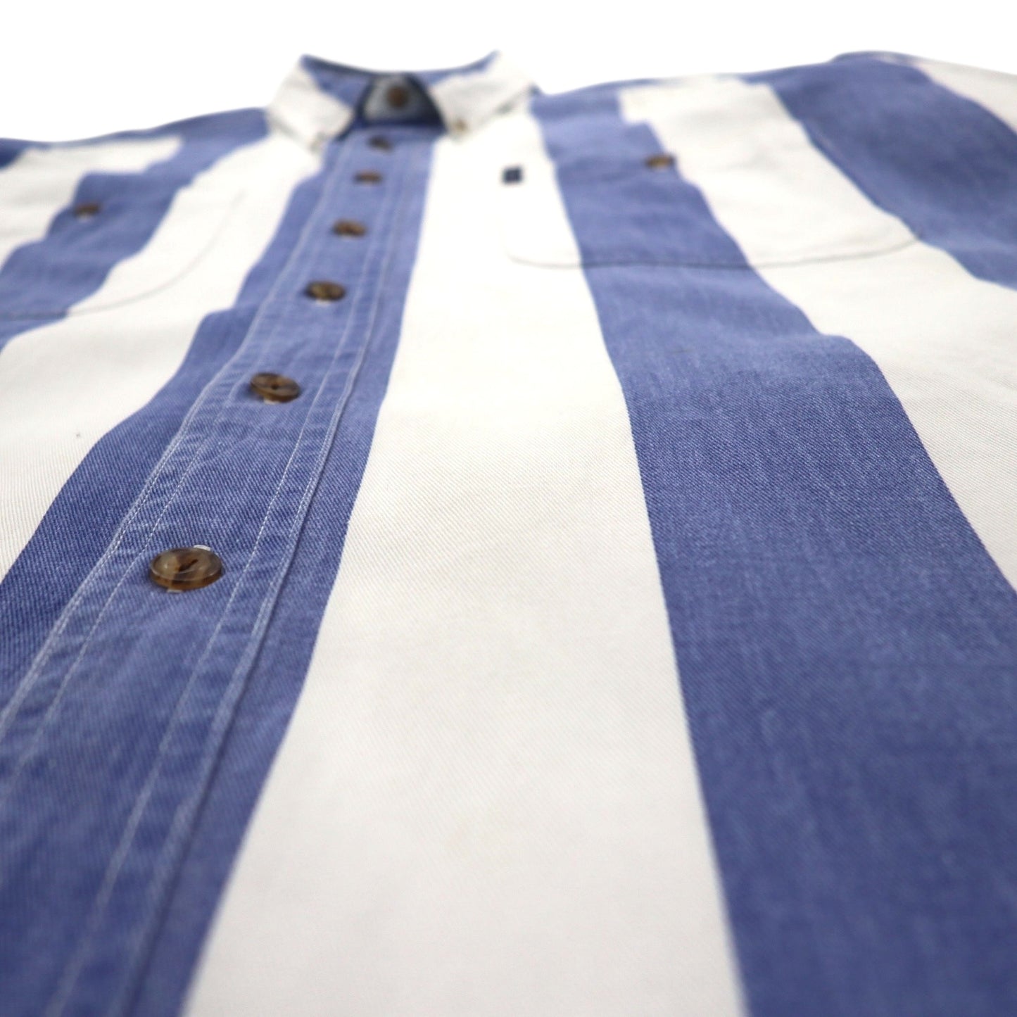 CHAPS RALPH LAUREN 90s Short Sleeve Denim Button Down Shirt L Blue White Striped Cotton