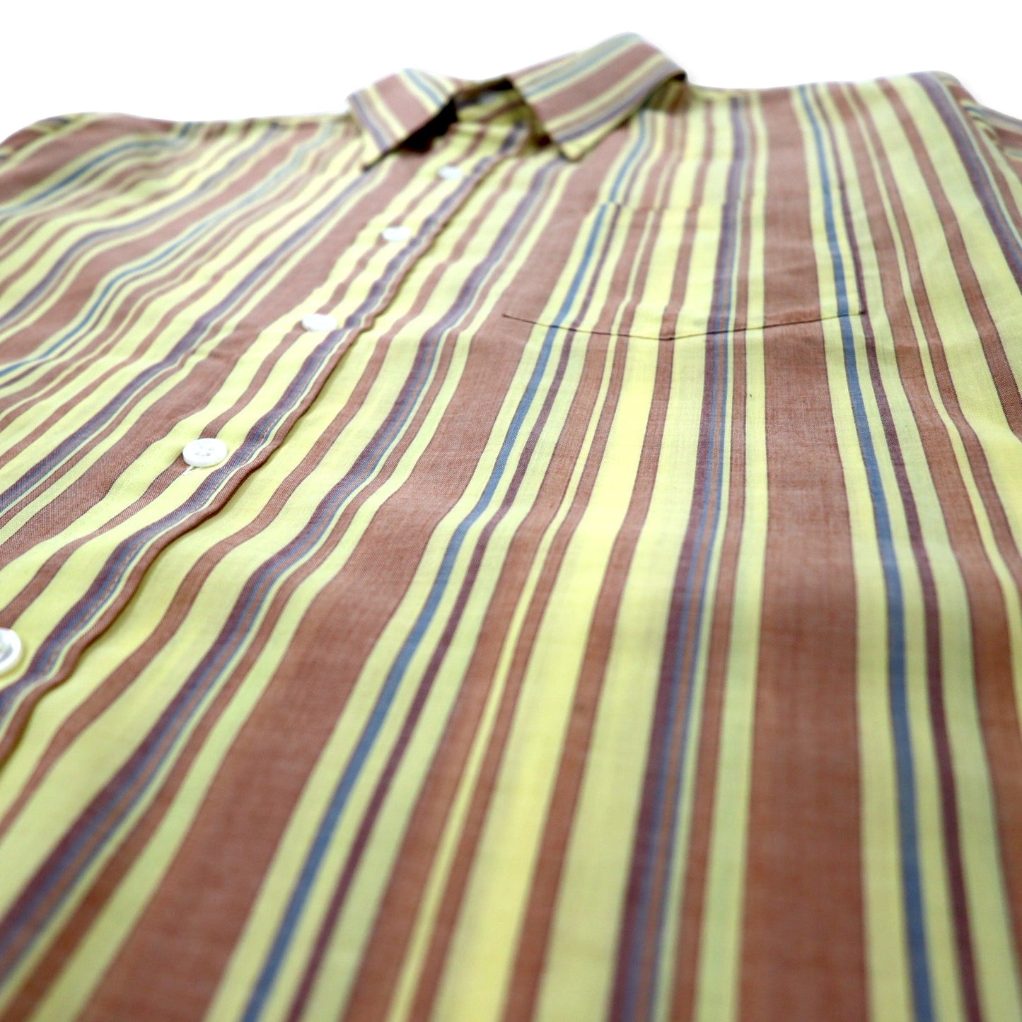 Sears 70's KINGS ROAD Dress Shirt, Large, Yellow Stripe, Polyester, Cotton, PERMA-PREST