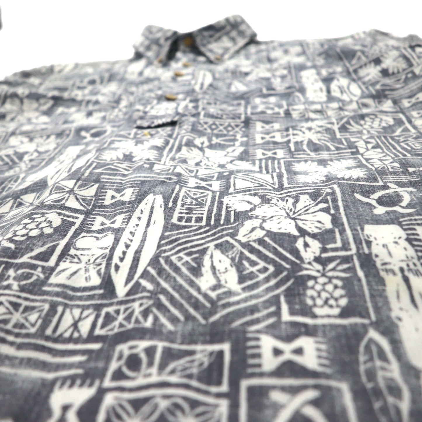 VAN -JAC- プルオーバー ボタンダウン アロハシャツ L グレー コットン ポリエステル 総柄 日本製