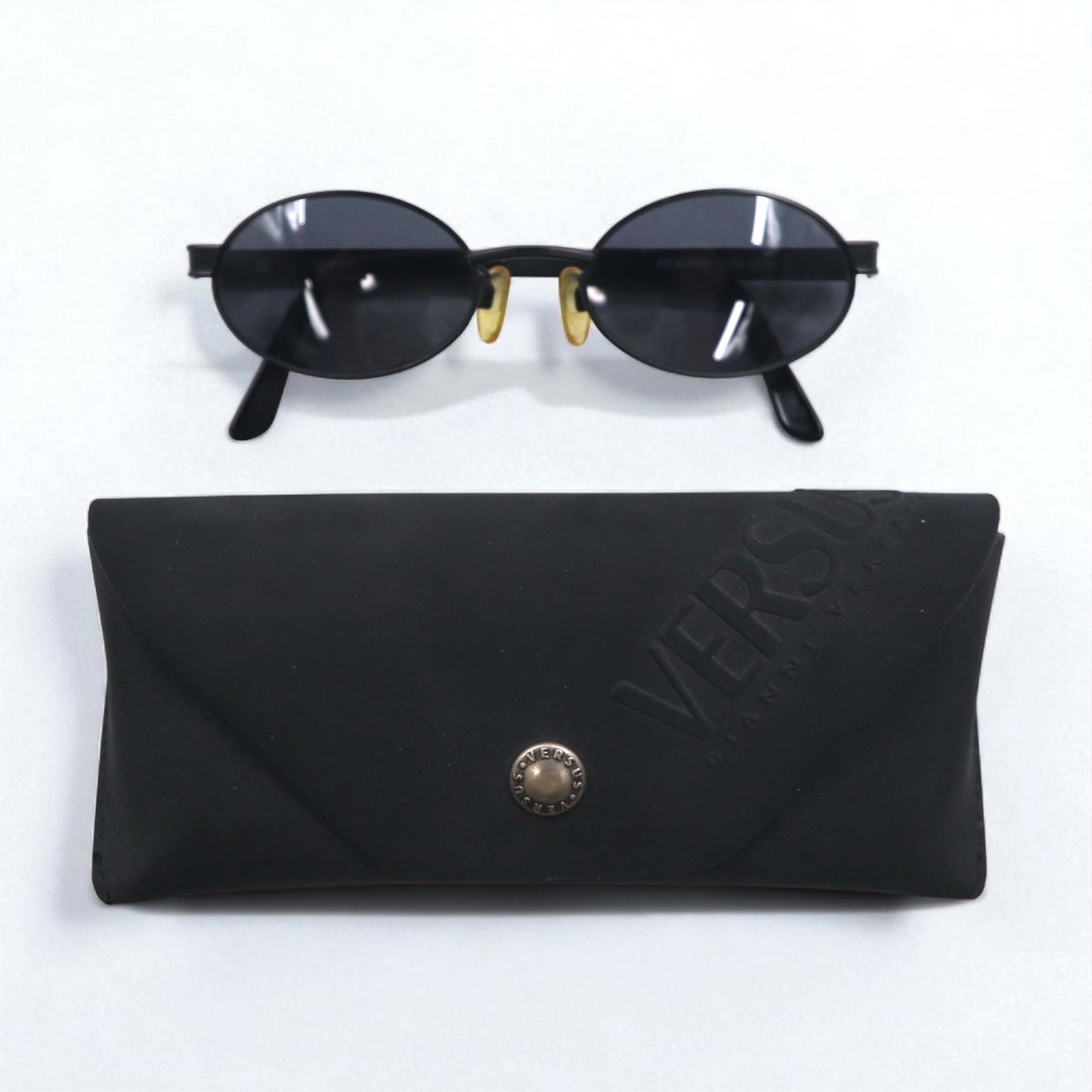VERSACE Made in Italy Oval Sunglasses, Metal Frame, Black, MOD.R65