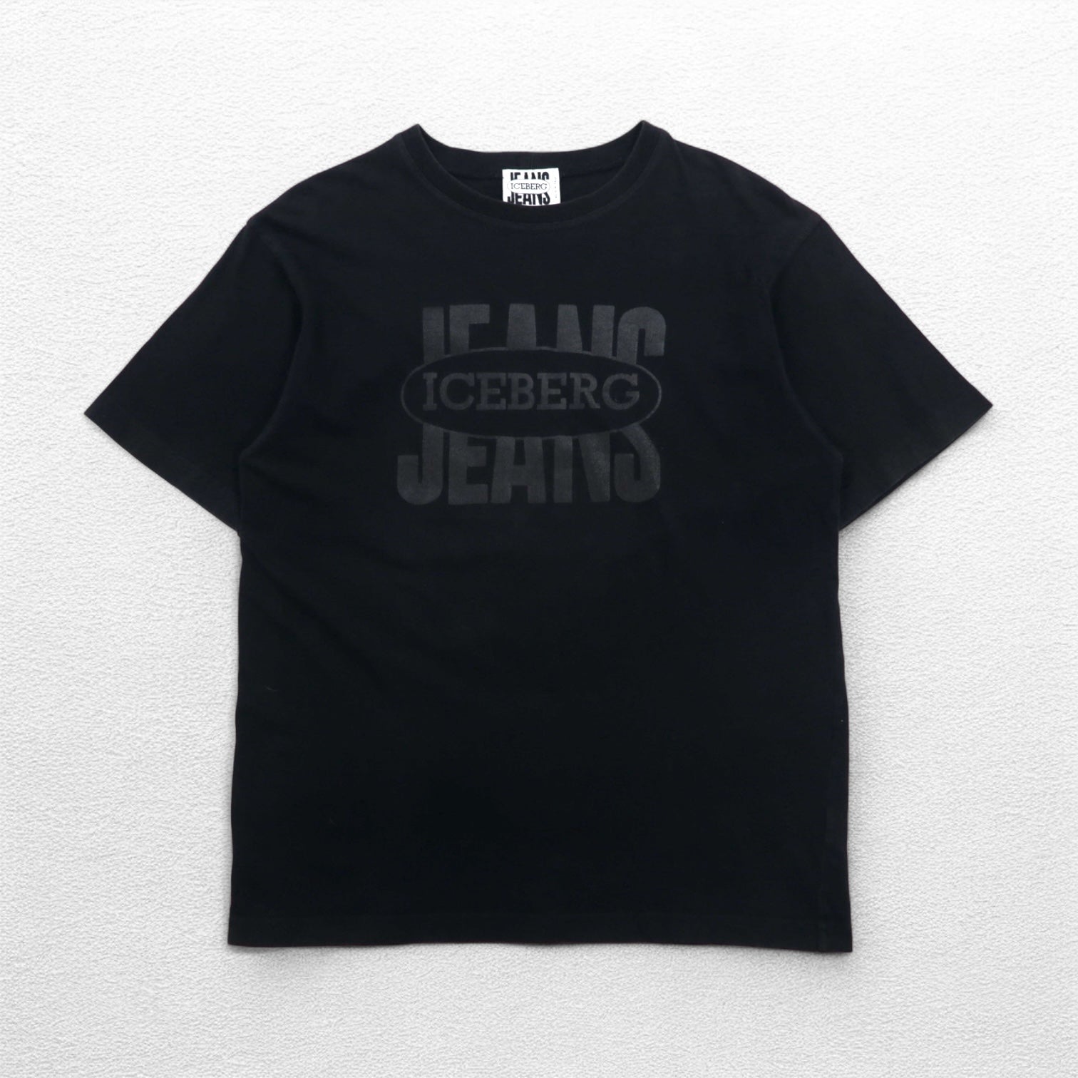ICEBERG JEANS Made in Italy 90s Logo Print T-Shirt L Black Cotton 