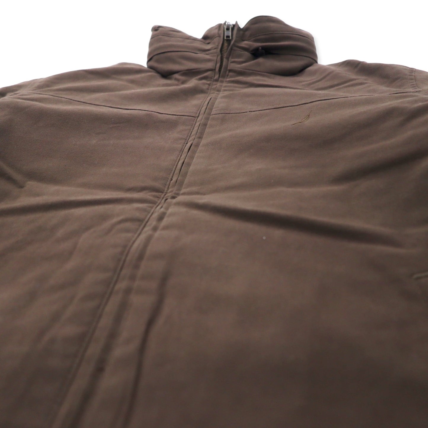 NAUTICA Stand Collar Jacket L Khaki Cotton Polyester Retractable Hood One Point Logo Embroidery
