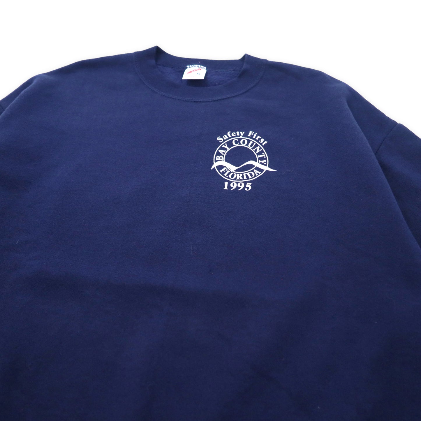 JERZEES USA製 90年代 プリントスウェット XL ネイビー コットン 裏起毛 BAY COUNTY FLORIDA