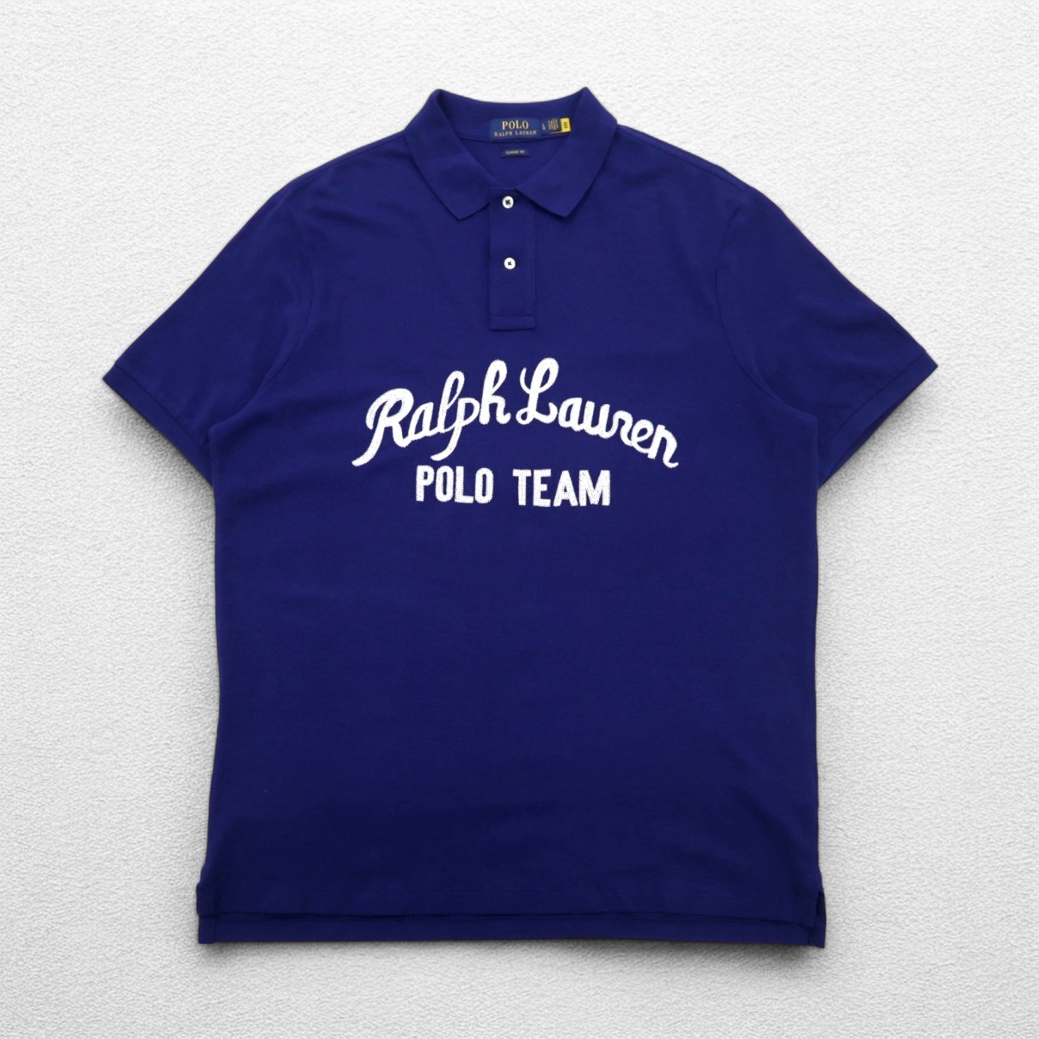 POLO RALPH LAUREN チェーンステッチ 刺繍 ポロシャツ L ブルー 鹿の子 
