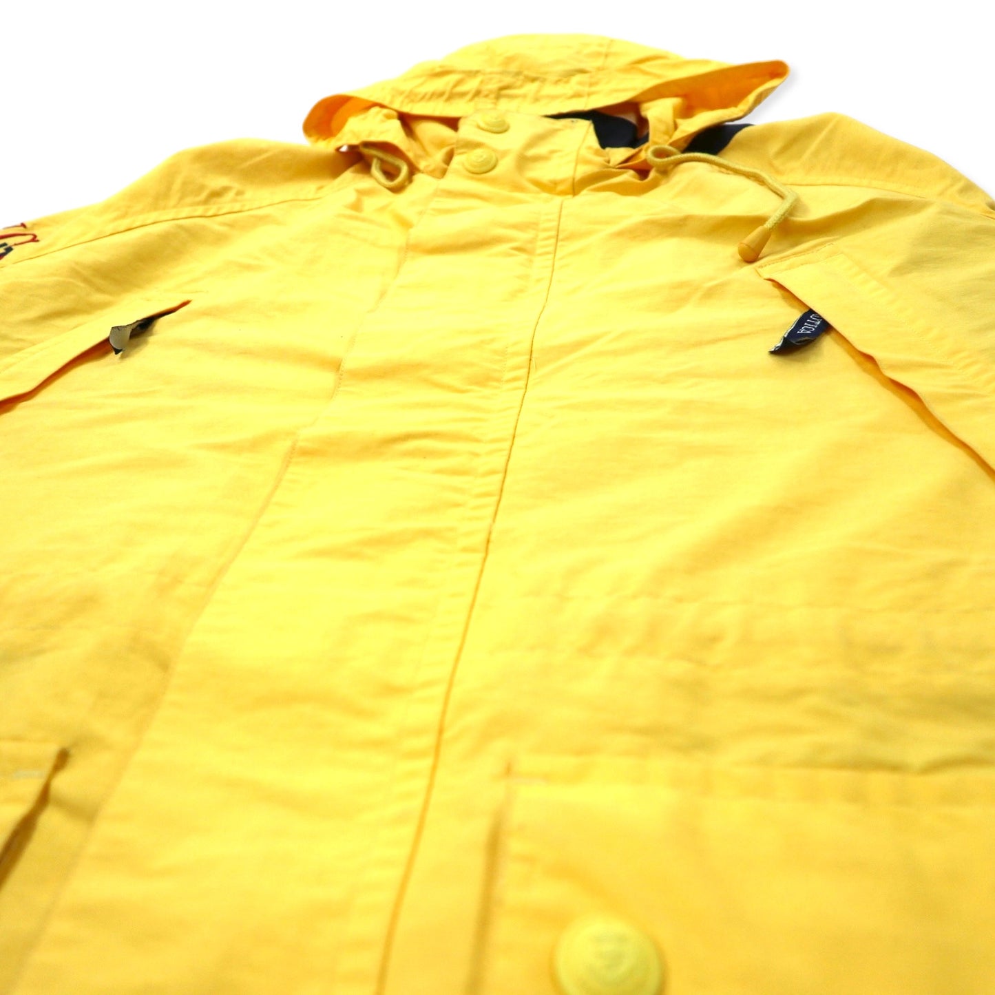 nautica 90s sailing jacket, medium, yellow, cotton, nylon, stowable hood, drawcord