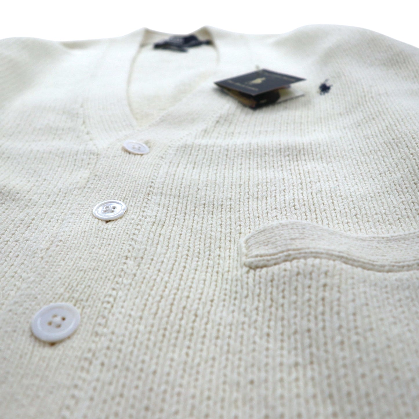 Polo Ralph Lauren 90年代 ニット Vネック カーディガン L ホワイト スモールポニー刺繡 未使用品