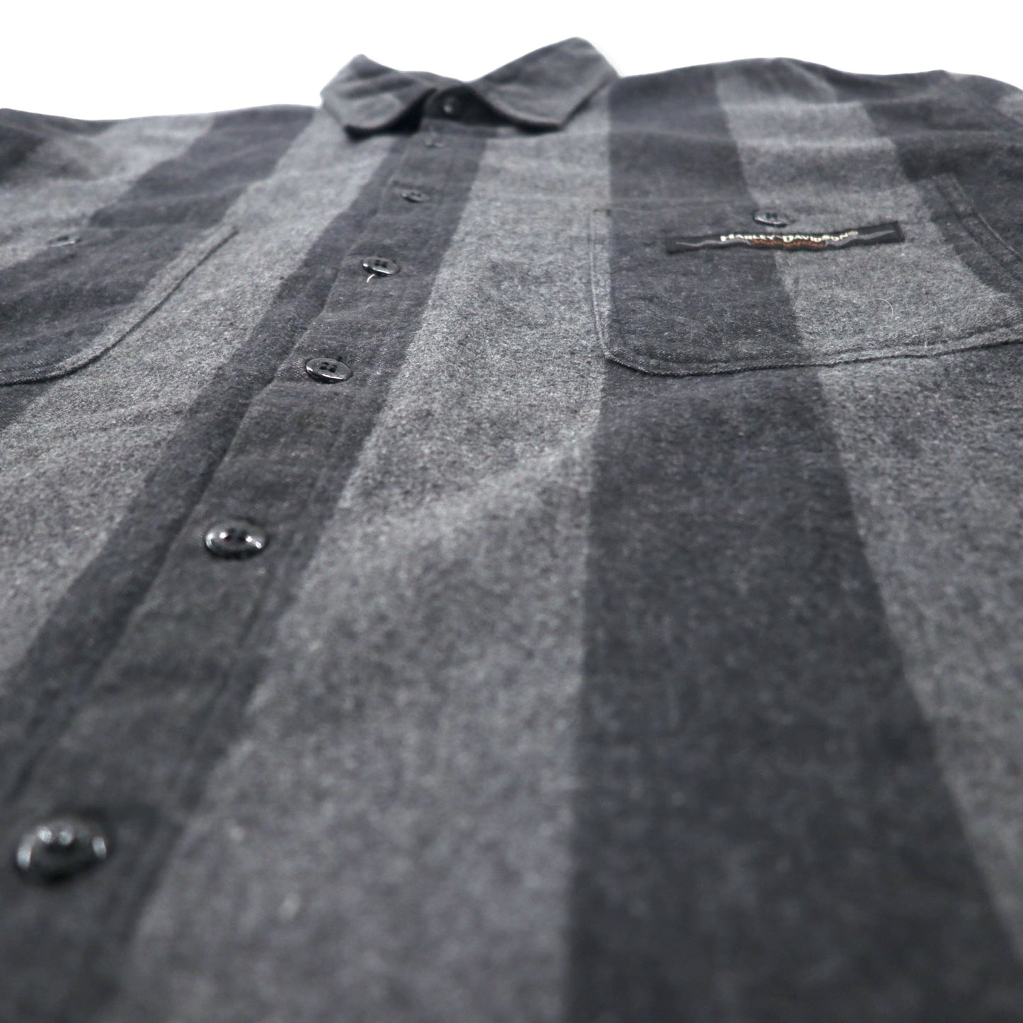 HARLEY DAVIDSON Flannel Work Shirt L Grey Striped Cotton Made in Mexico