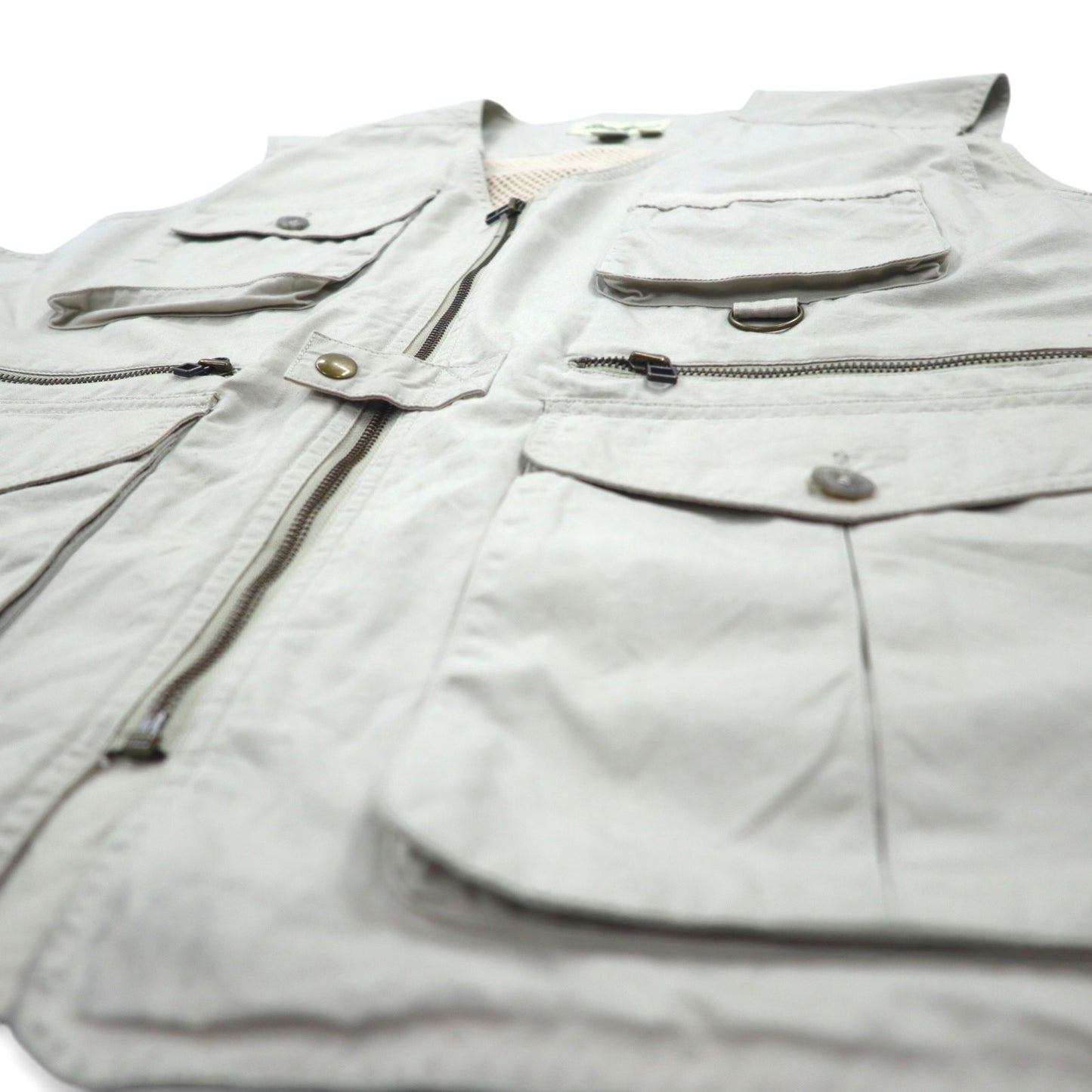 Eddie Bauer 90s Fishing Vest, XL, Beige, Cotton, Mesh Paneling, Drawcord