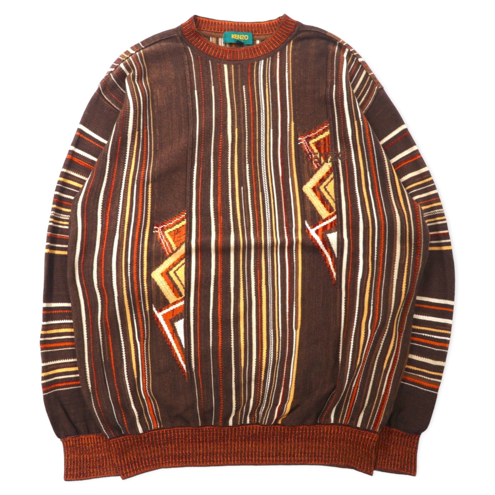 KENZO GOLF 90's Patterned Knit Sweater 3 Brown Cotton One Point