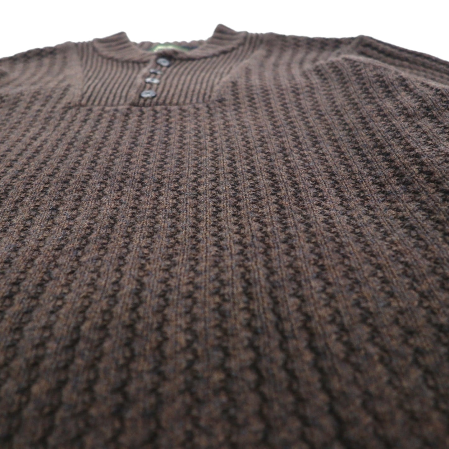 Eddie Bauer ヘンリーネック リブニット セーター L ブラウン ローゲージ コットン
