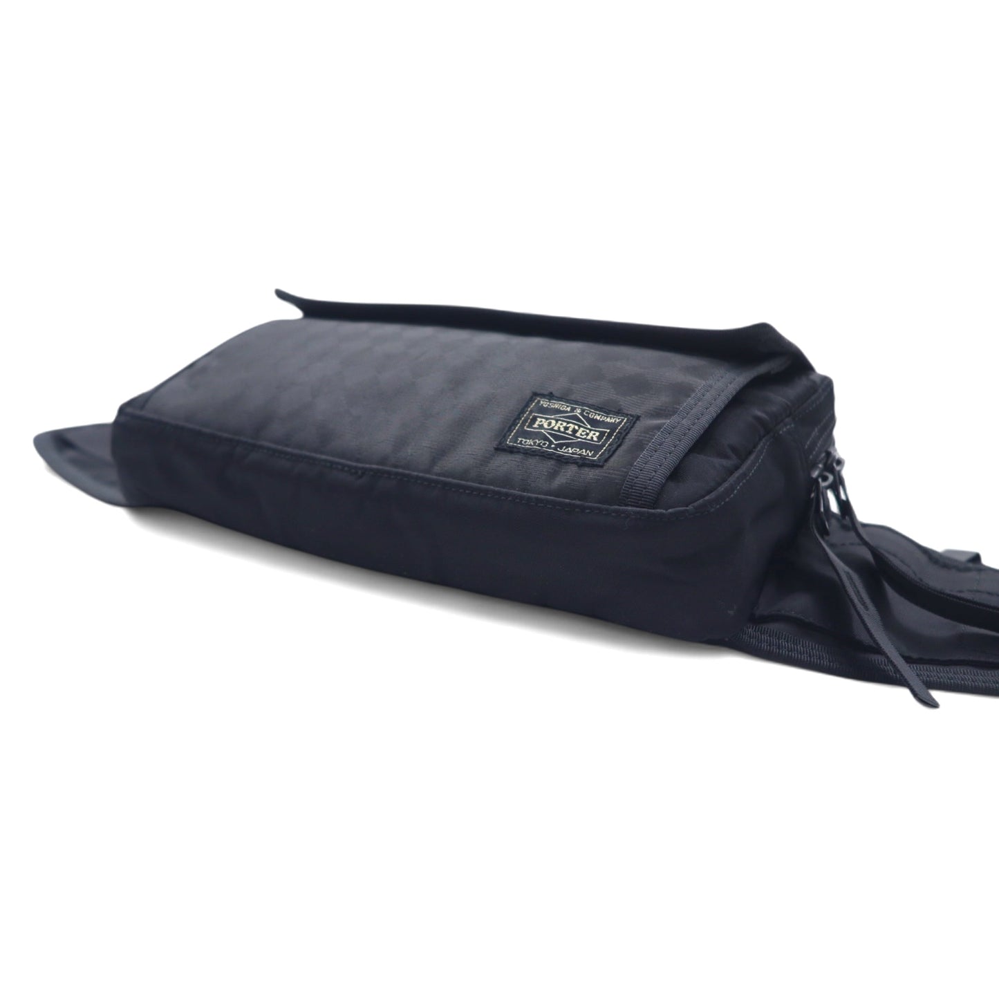 PORTER Waist Bag Body Bag Black Nylon Diamond Pattern Made in Japan
