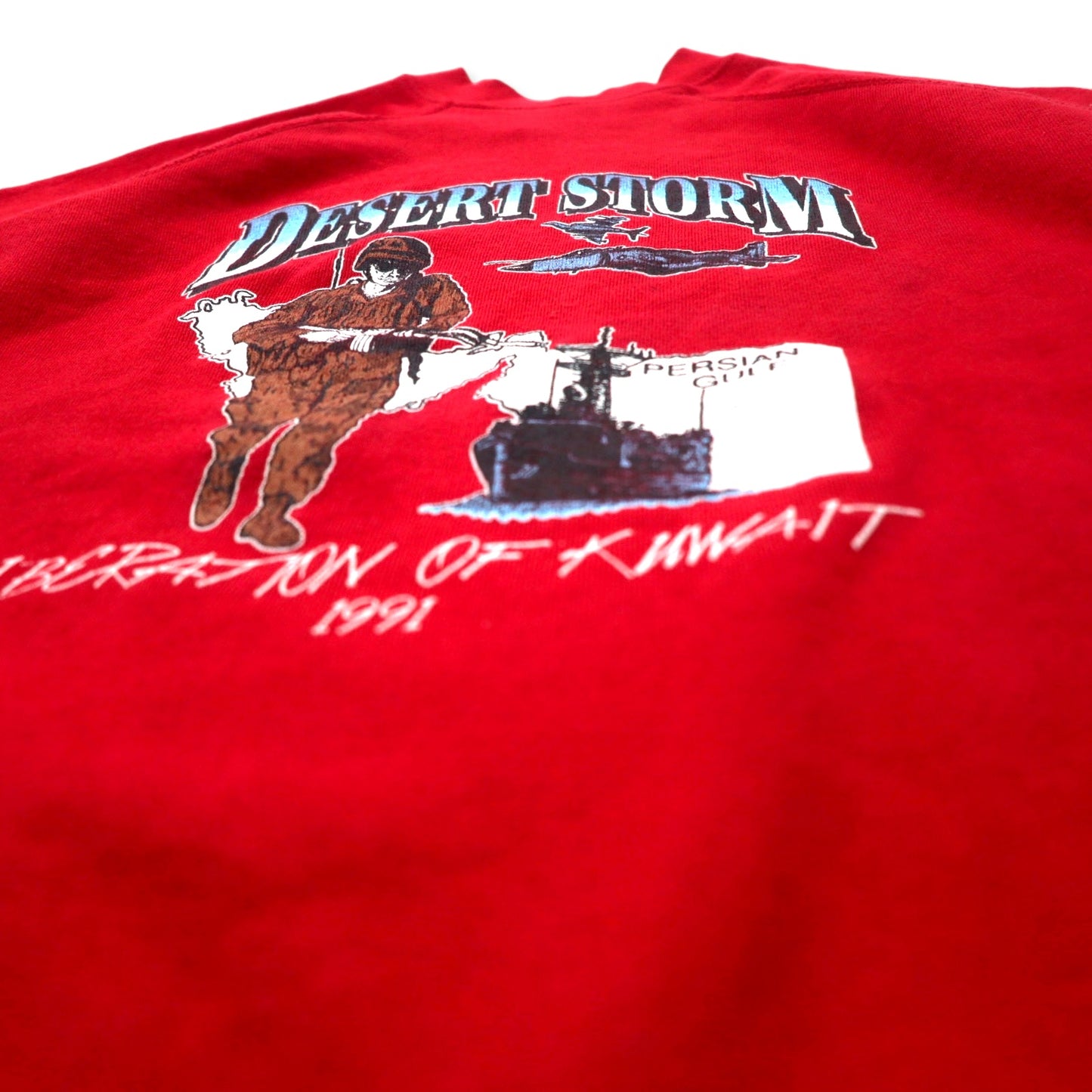 ARTEX USA製 90年代 プリント スウェット XL レッド コットン 裏起毛 DESERT STORM