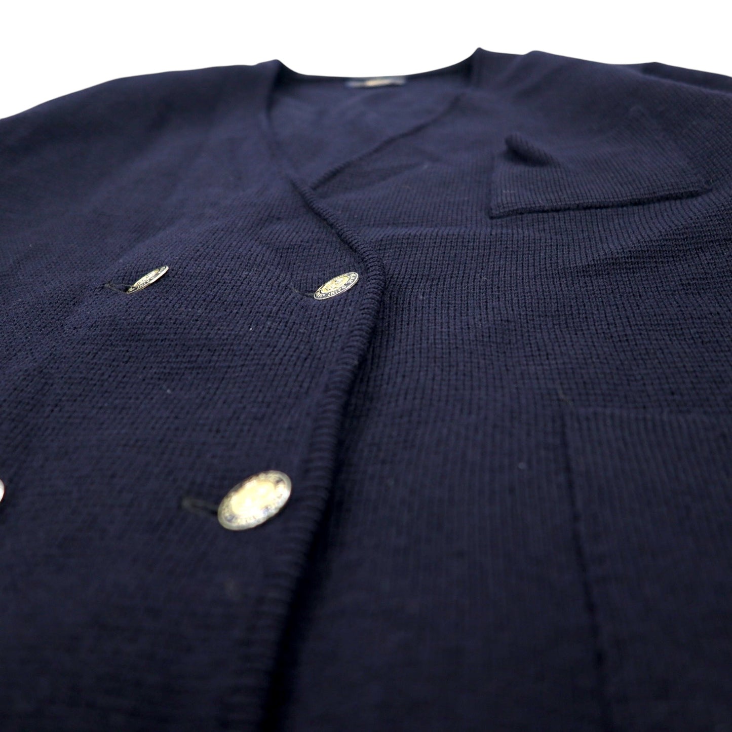 SAINT JAMES Made in France 90s Double Knit Jacket Cardigan L Black Wool MARINE WEAR Decorative Buttons
