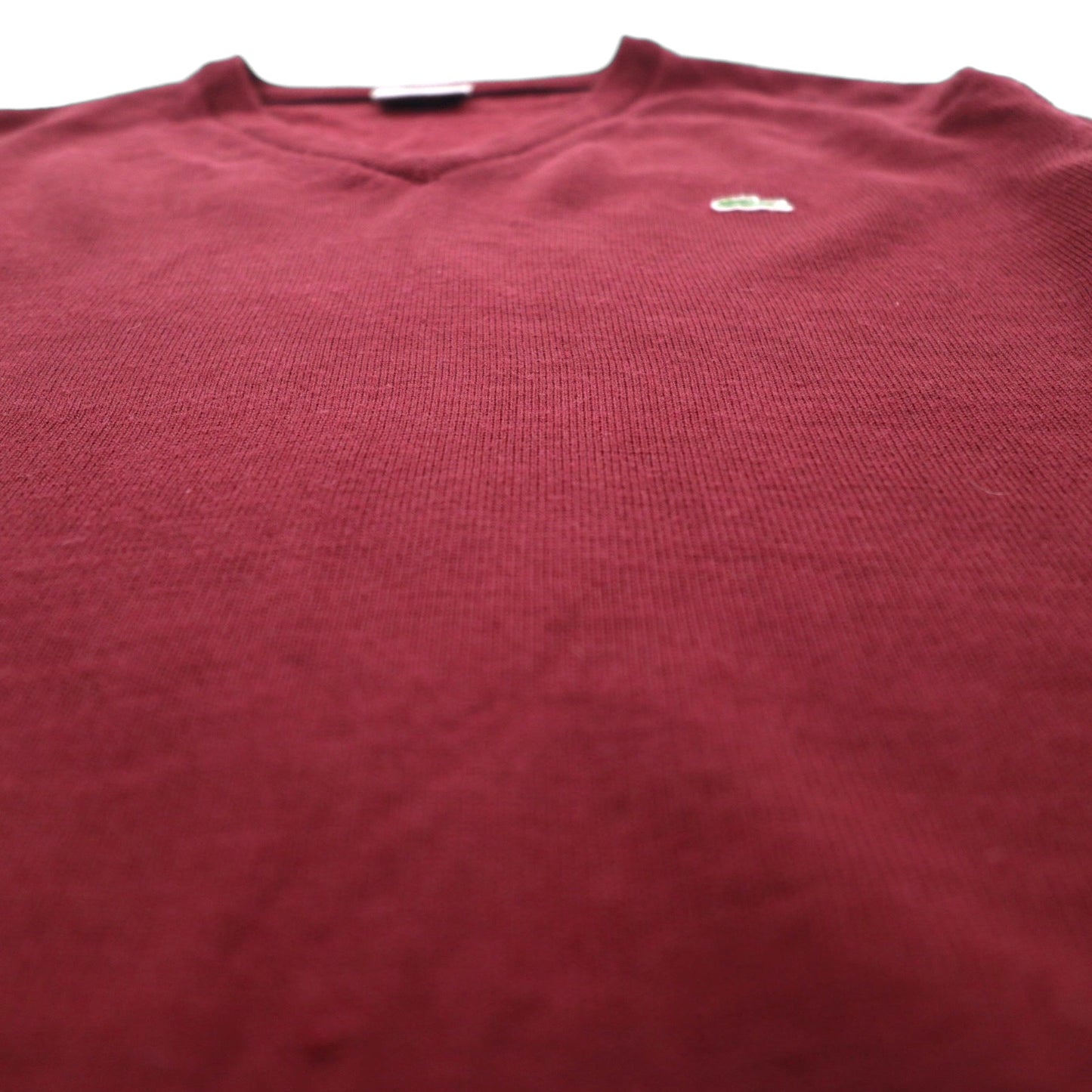 LACOSTE Vネック ニット セーター L ボルドー ワンポイントロゴ