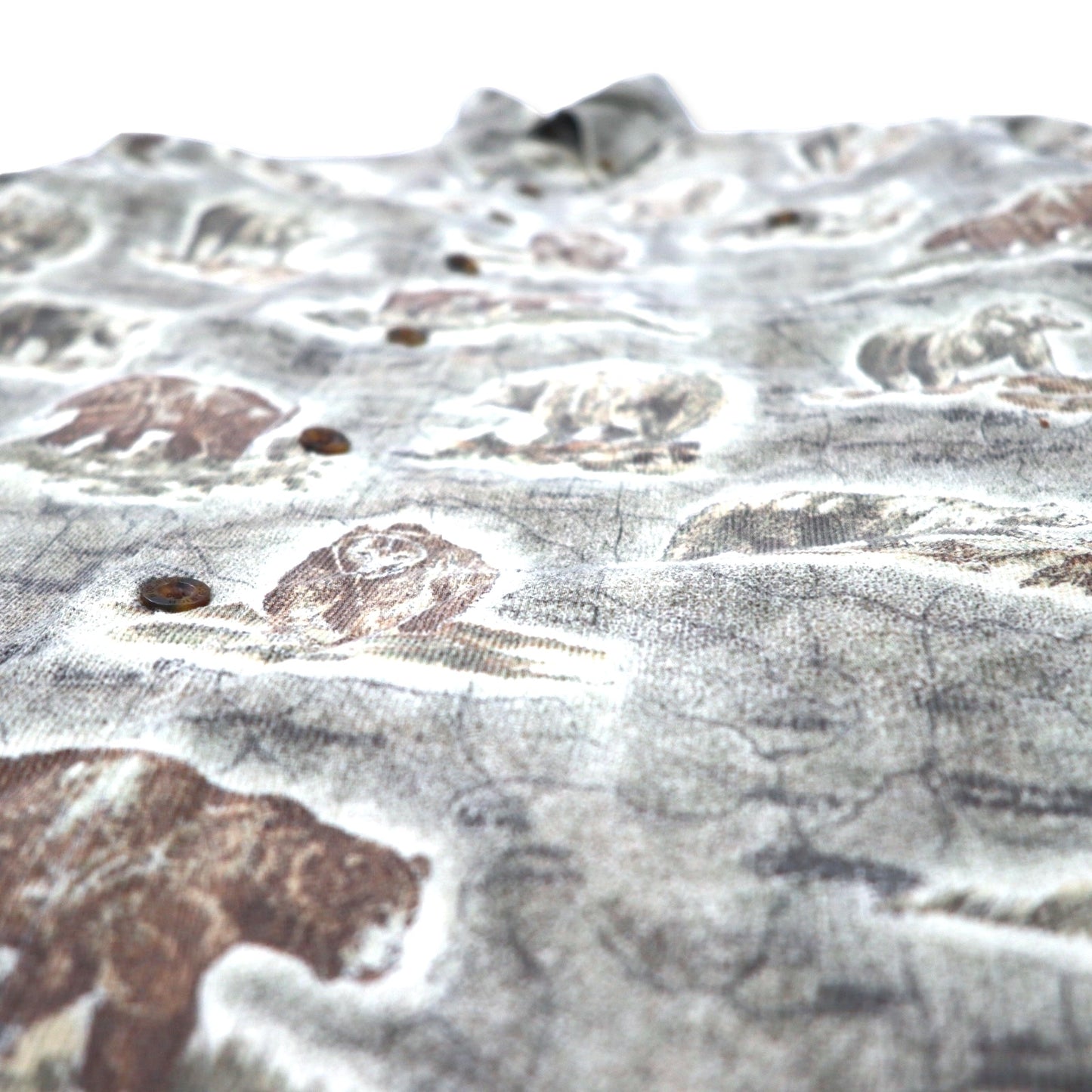 WOOLRICH Animal Print Button-Down Shirt, L, Khaki, Cotton, Made in Peru