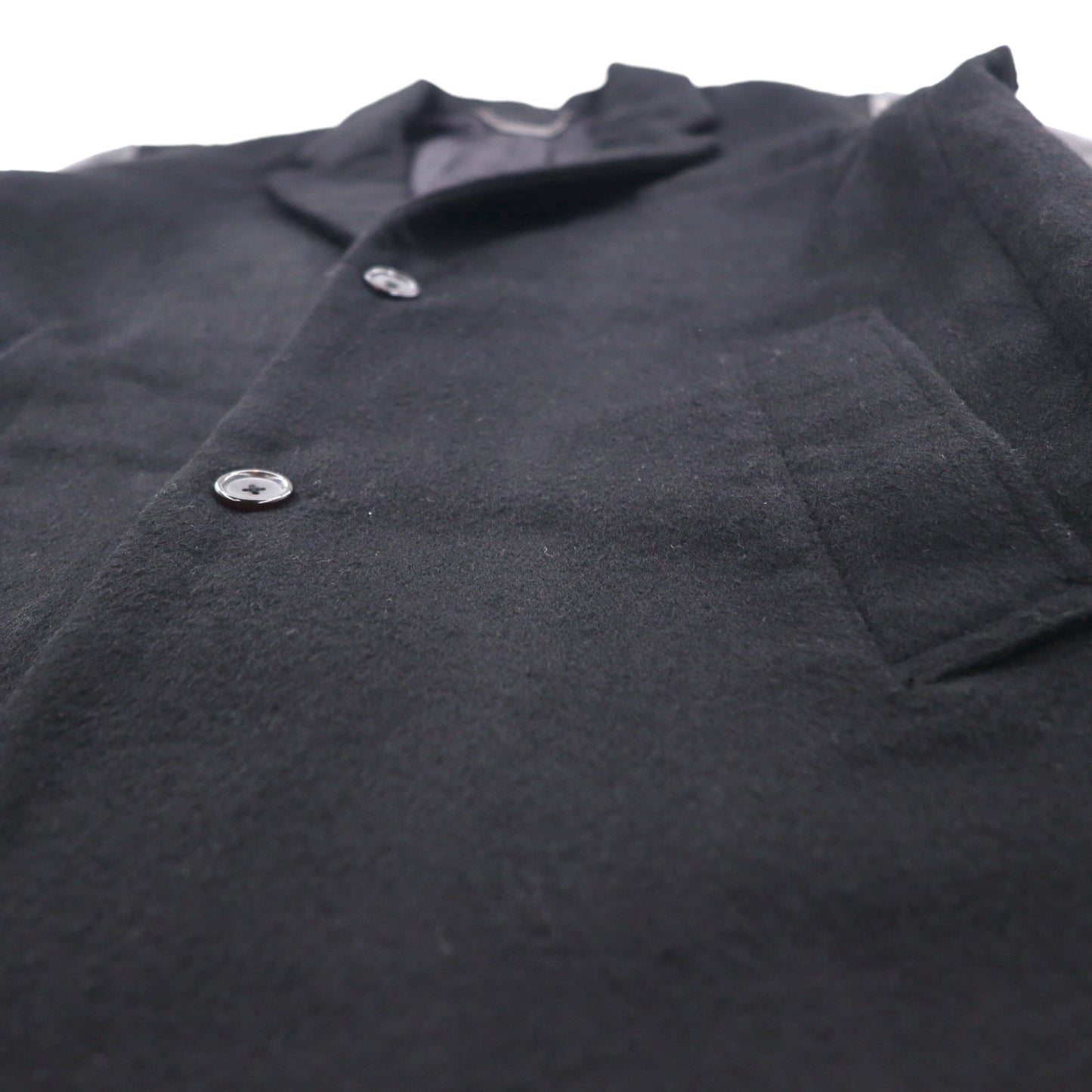 monkey time ( UNITED ARROWS ) 袖レザー 切り替え チェスターコート M ブラック ウール 1286-199-0379 ラムレザー