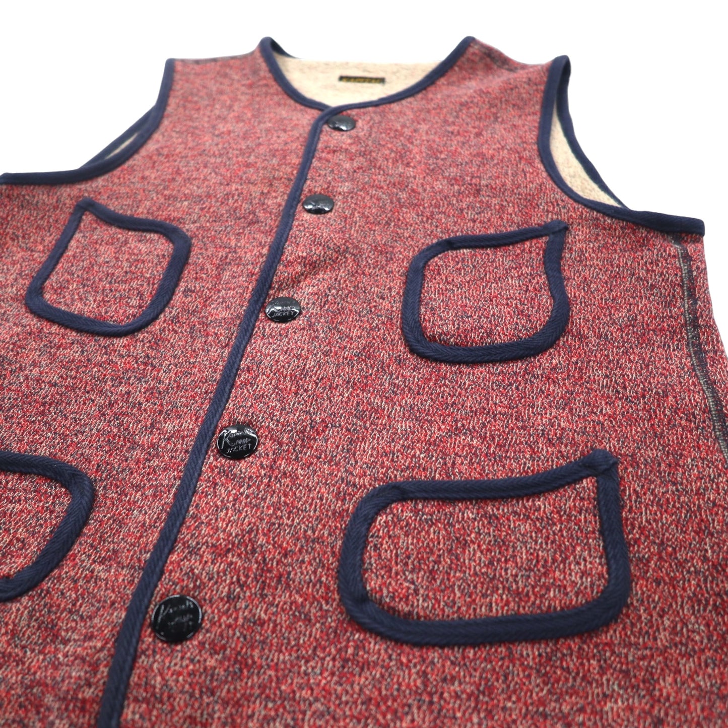 KAPITAL 裏毛 ビーチ クロス ベスト S レッド ネイビー パイピング スナップボタン 日本製