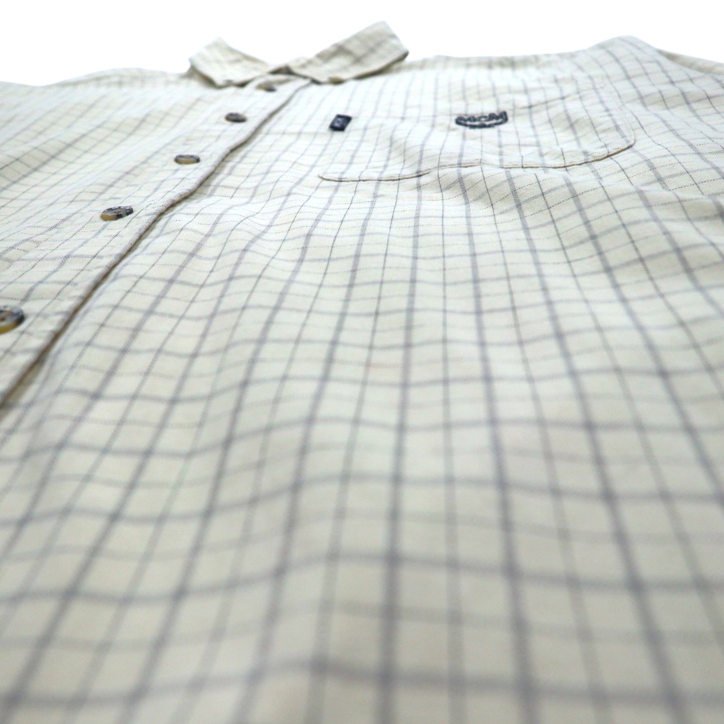 MCM ボタンダウンシャツ XL ベージュ チェック コットン 胸ポケット ワンポイントロゴ刺繍