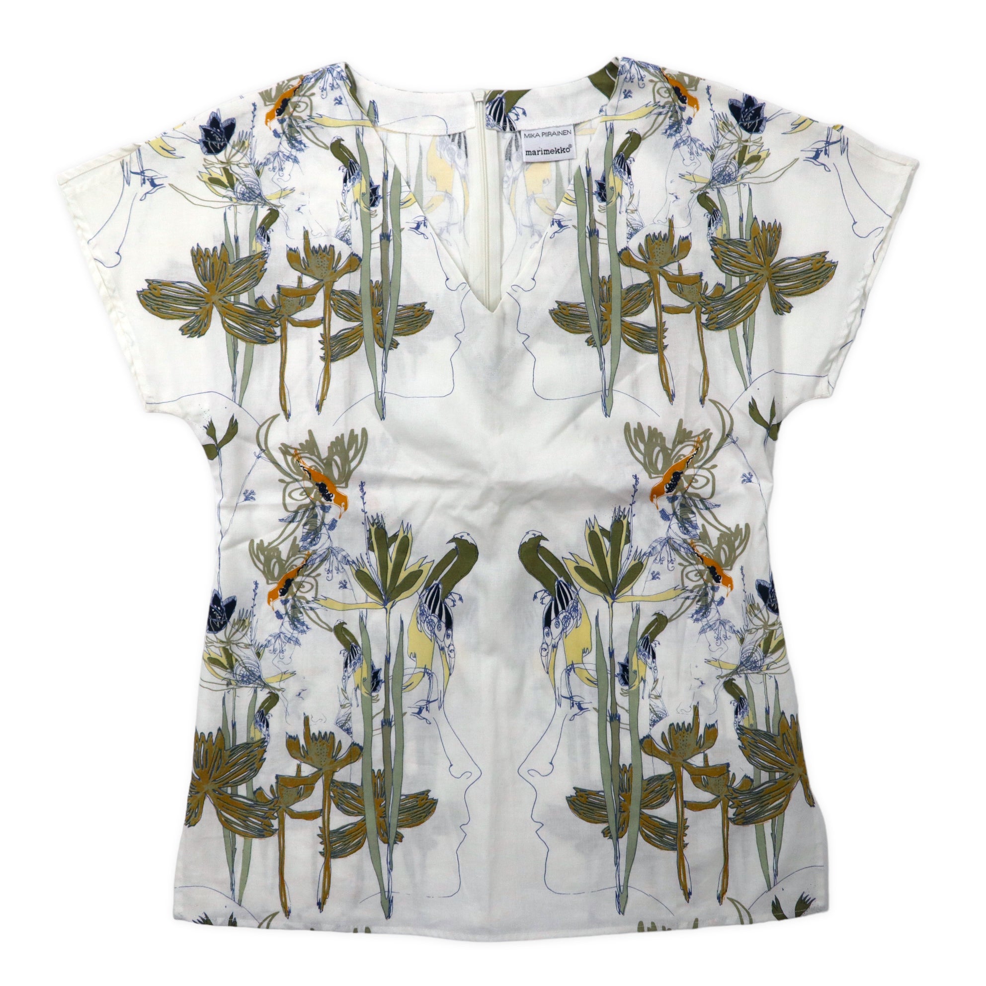 Marimekko mika piirainen blouse 36 White Patterned Flower – 日本然