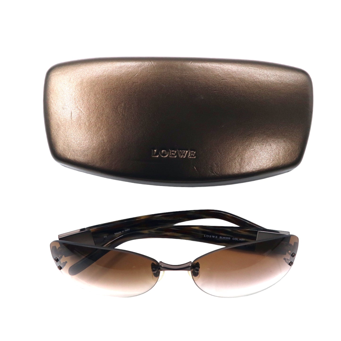 LOEWE リムレス サングラス スクエア ブラウン サイドロゴ SLW255 イタリア製