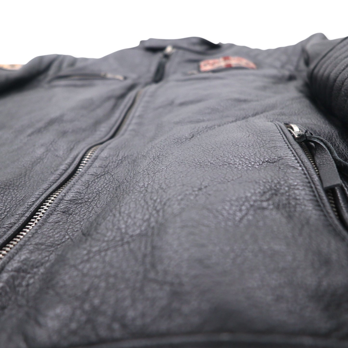 MOTORCYCLE TOGS REDSKINS シングル レザー ライダース バイカージャケット L ブラック ユニオンジャック ワッペン バックロゴ キルティング