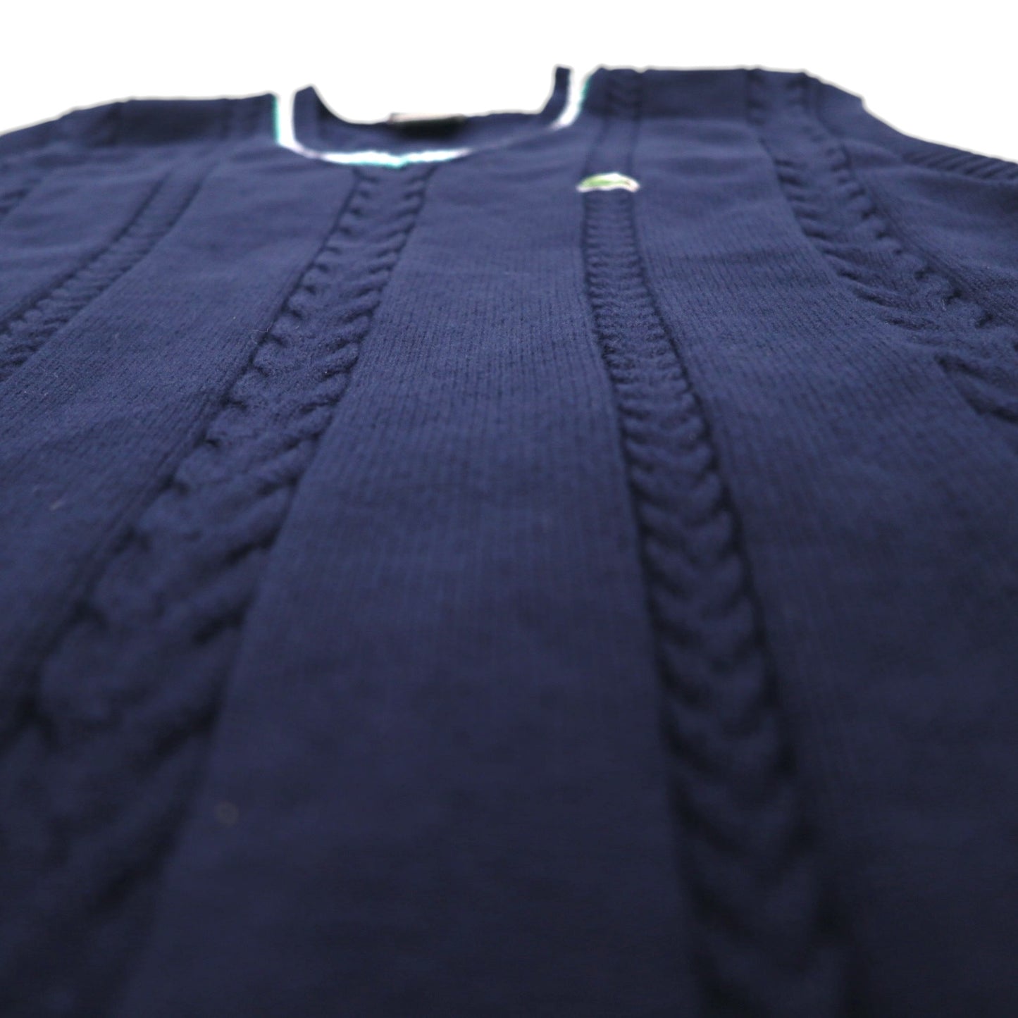 LACOSTE French-made Childen Knit V-Neck Vest, Size L, Navy, Cable Knit, Ivy