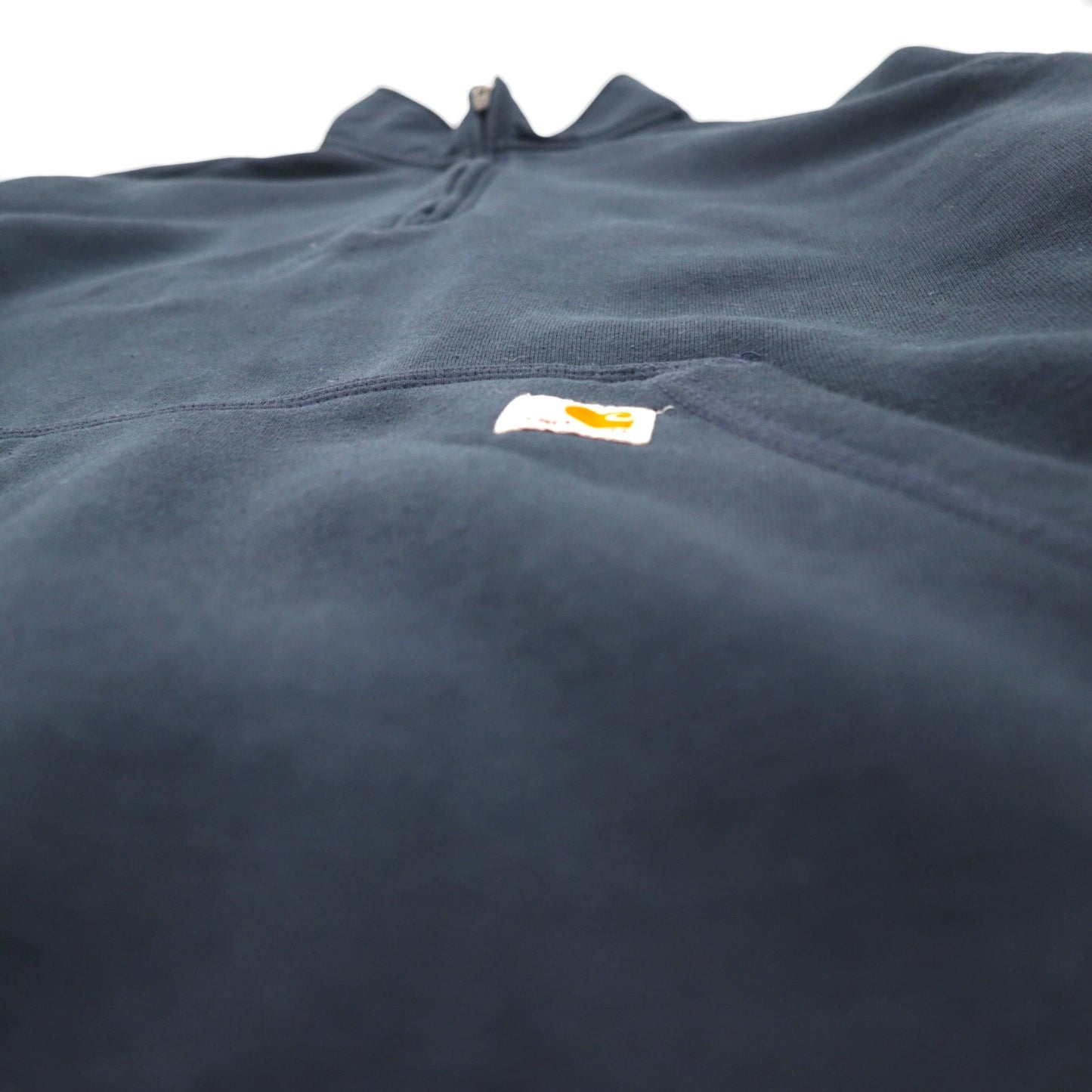 carhartt ハーフジップ スウェット トレーナー XL ネイビー Loose Fit Midweight フロントポケット Quarter-Zip Mock-Neck Sweatshirt 105294 US企業 刺繍