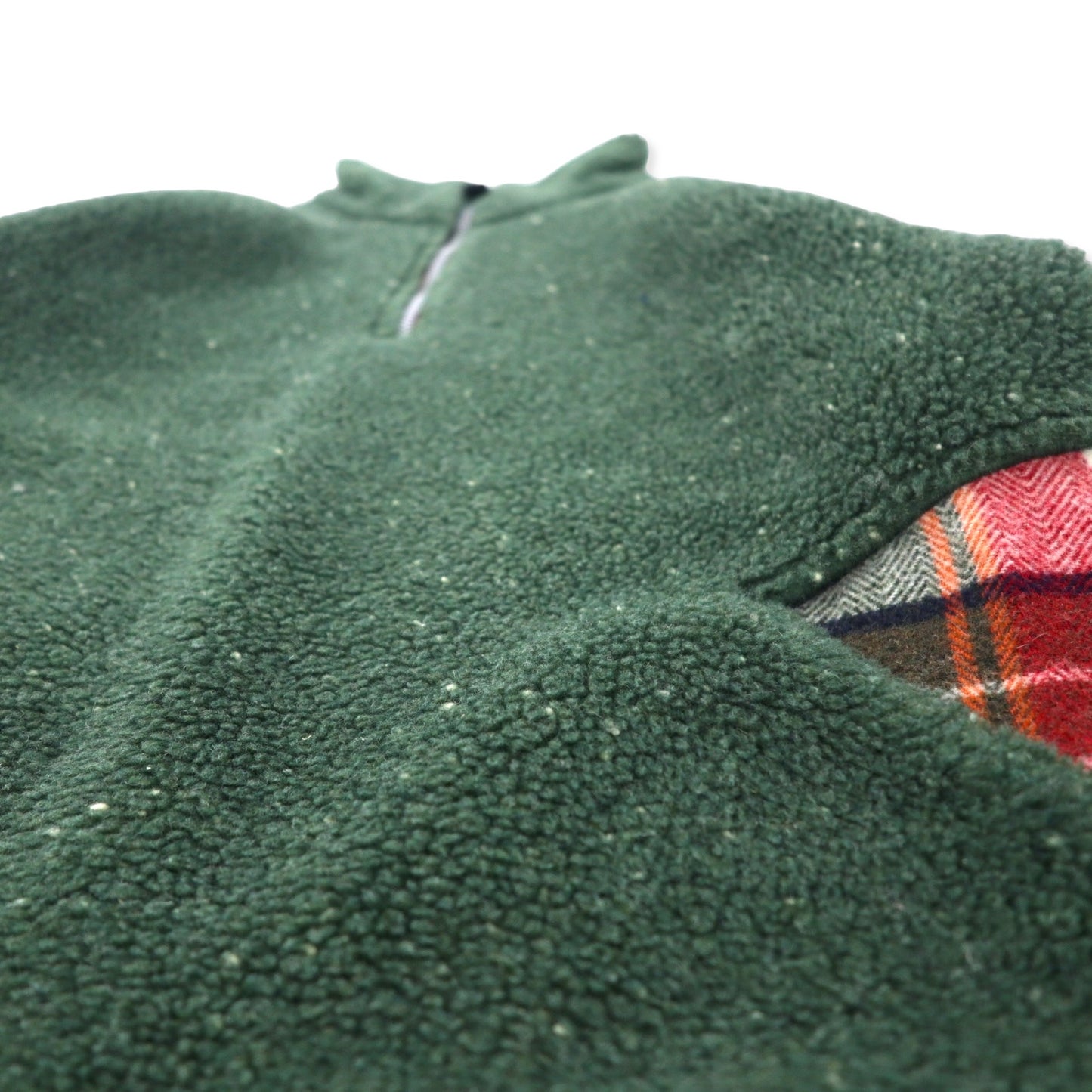 HUNTING WORLD Made in Italy Half Zip Boa Fleece Jacket S Khaki Polyester Back Logo Embroidery