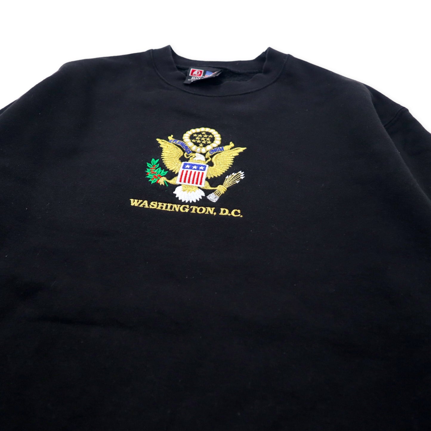 BAY SIDE USA sweatshirt M black emblem embroidery cotton brushed lining WASHINGTON DC big size