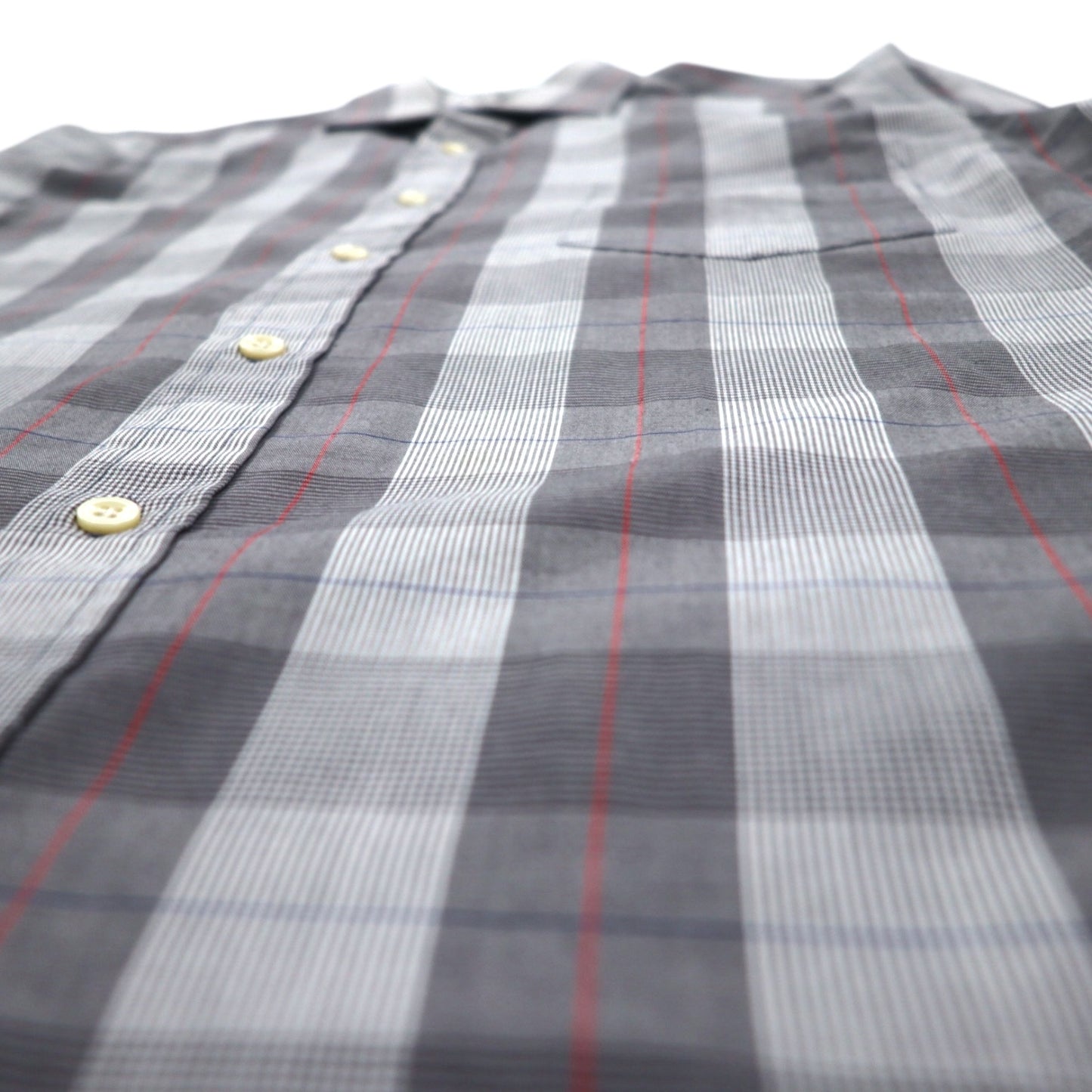 YVES SAINT LAURENT 90年代 オールド ワイドカラー シャツ M グレー チェック ポリエステル コットン