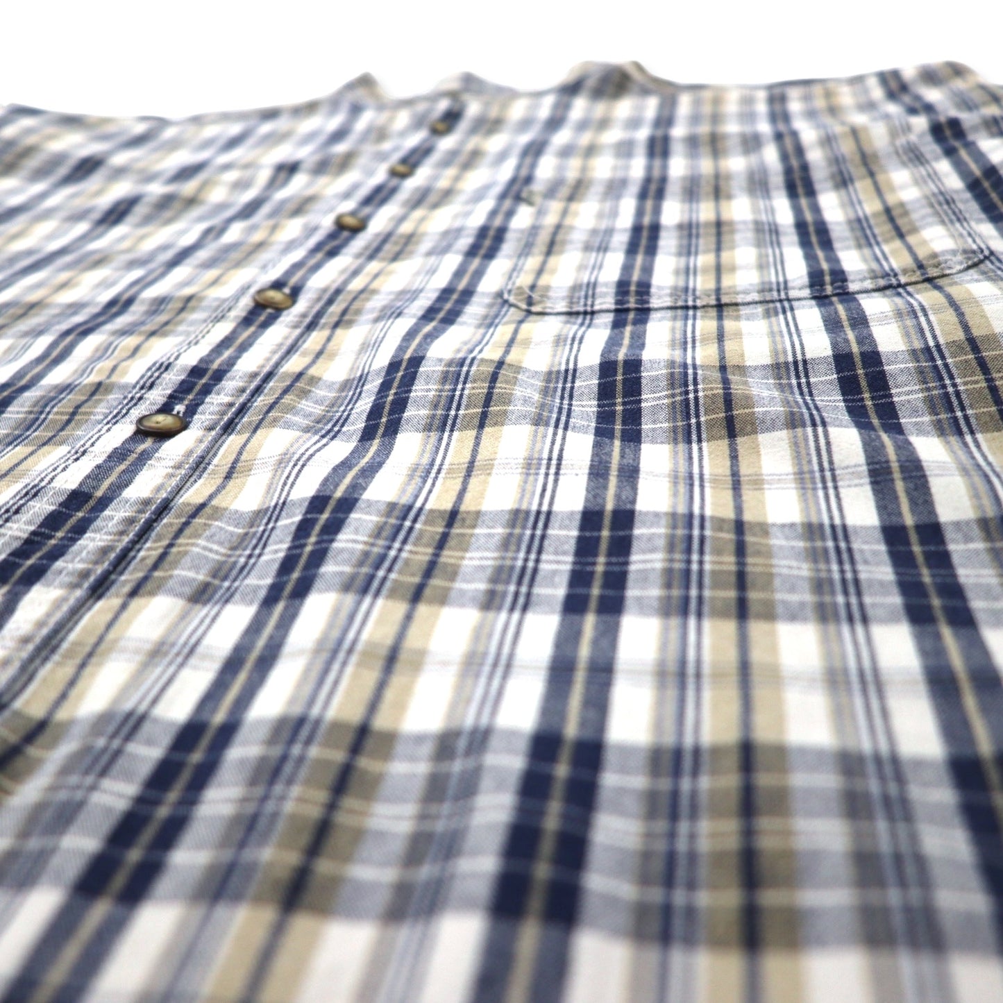 Levi's 90s Band Collar Shirt, XL, Beige, Navy, Check, Cotton