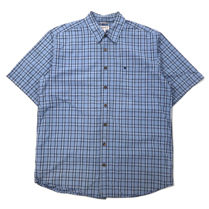 Carhartt Relaxed Fit Short Sleeve Shirt XL TALL Blue Check Cotton Big Size