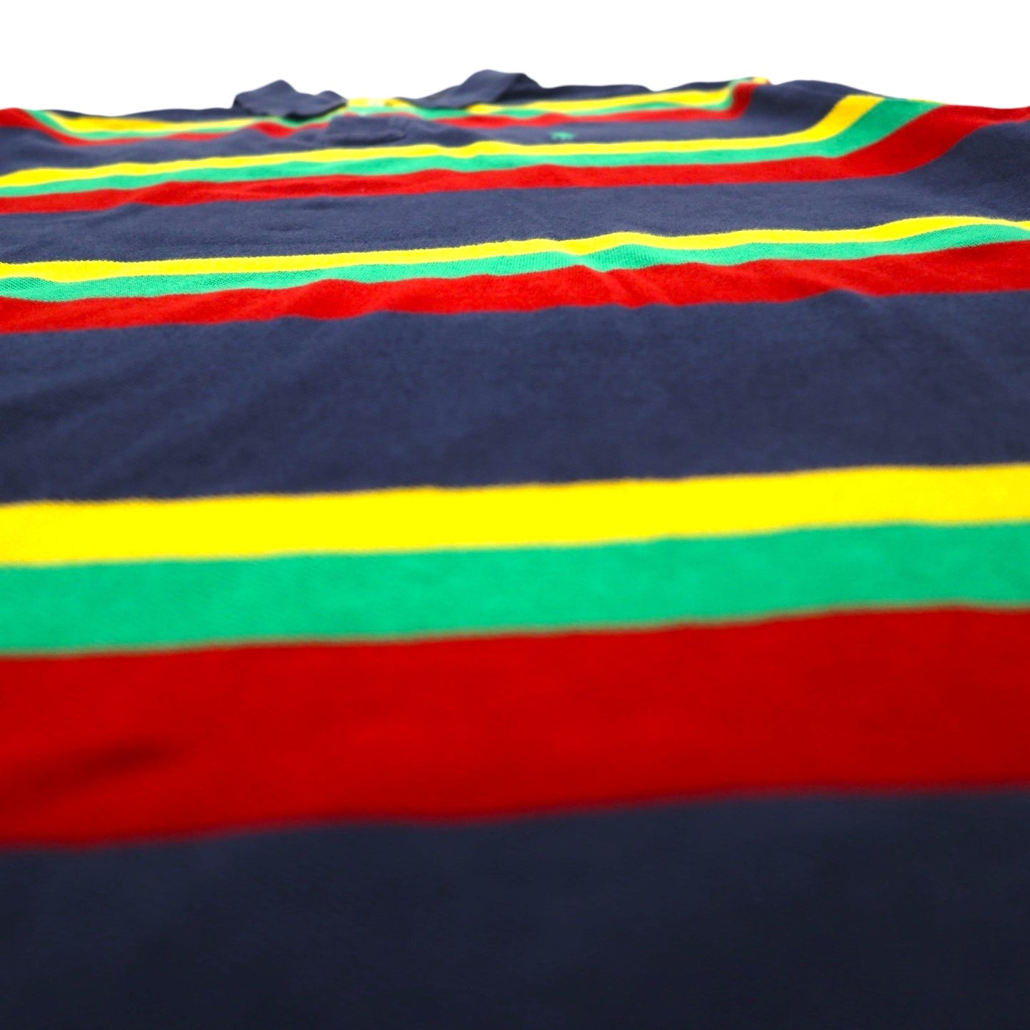 Polo by Ralph Lauren 90年代 マルチボーダー ポロシャツ L ネイビー ラスタカラー 鹿の子 スモールポニー刺繍
