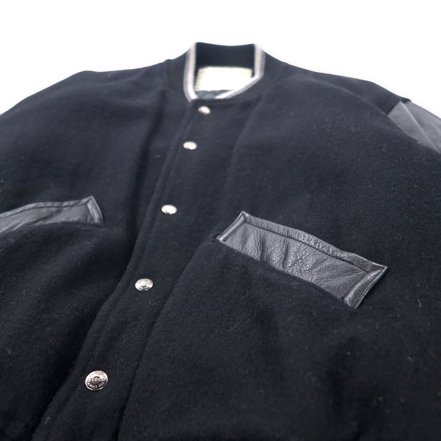 Scoop Collection Sleeve Leather Stadium Jacket L Black Wool Quilted Liner Bag Logo Embroidery