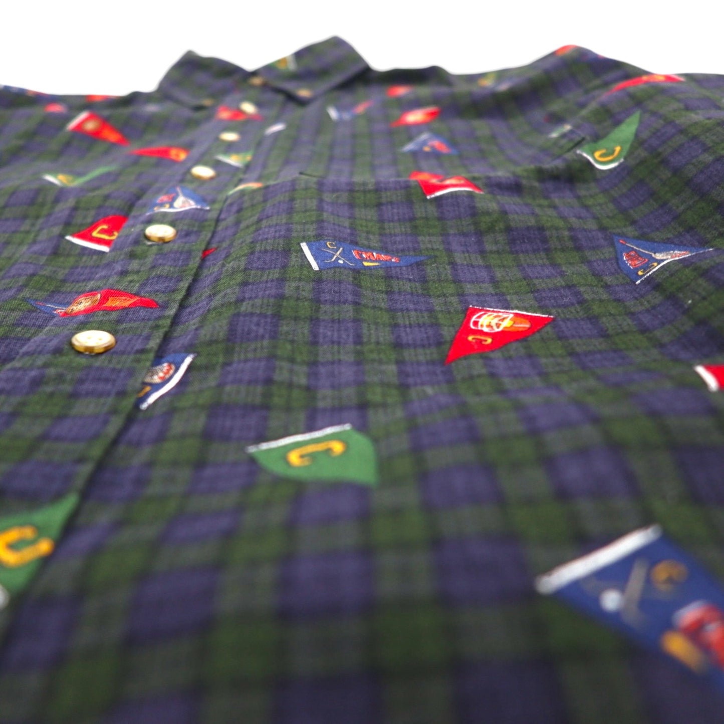 CHAPS RALPH LAUREN 90年代 ボタンダウンシャツ L グリーン チェック 総柄 ペナント フラッグ